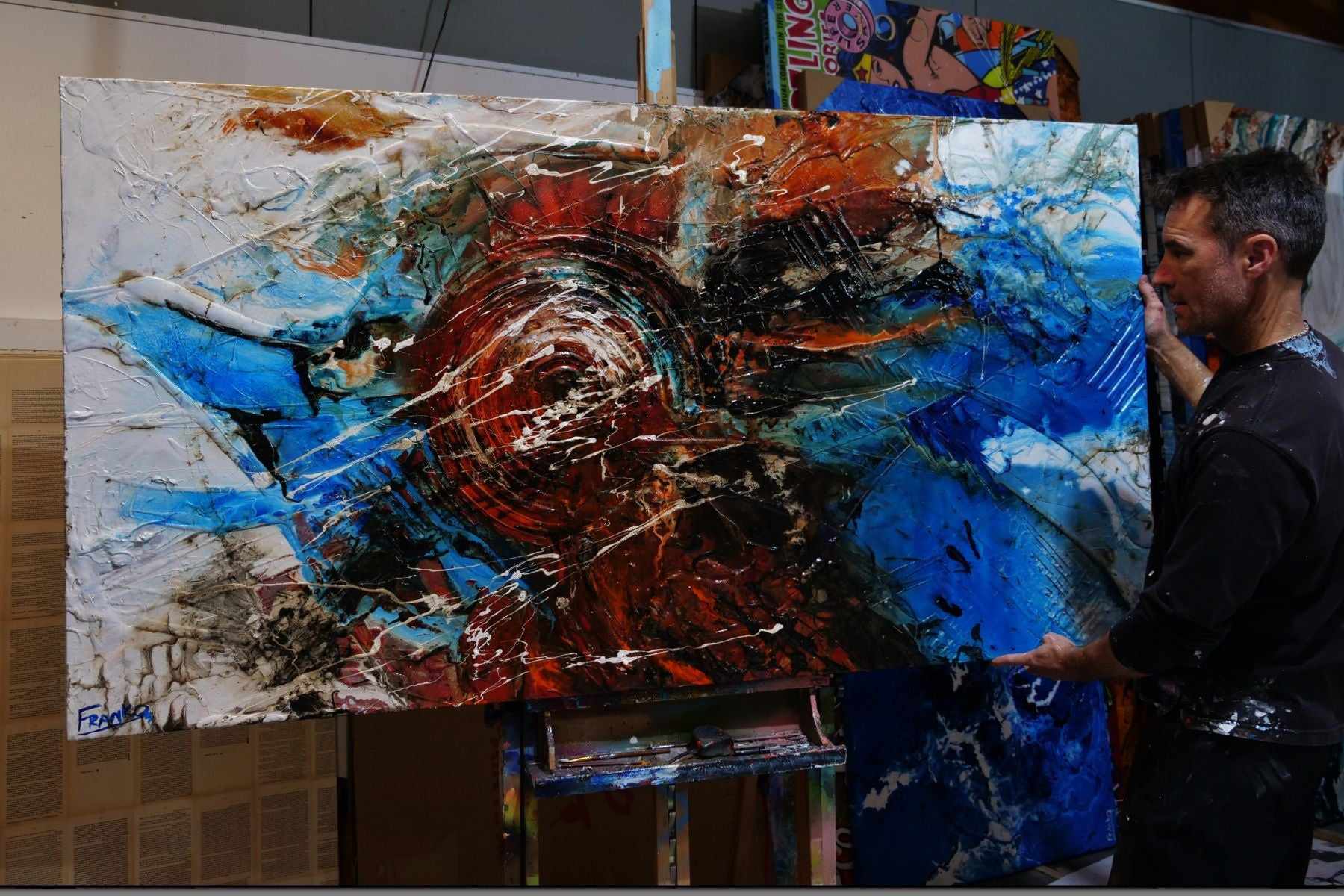 Rusted Overland 190cm x 100cm Blue Orange Textured Abstract Painting (SOLD)-Abstract-[Franko_Artist]-[The_Block]-[Dream_Homes]-[ideas]- [Grand_Designs]-Franklin Art Studio