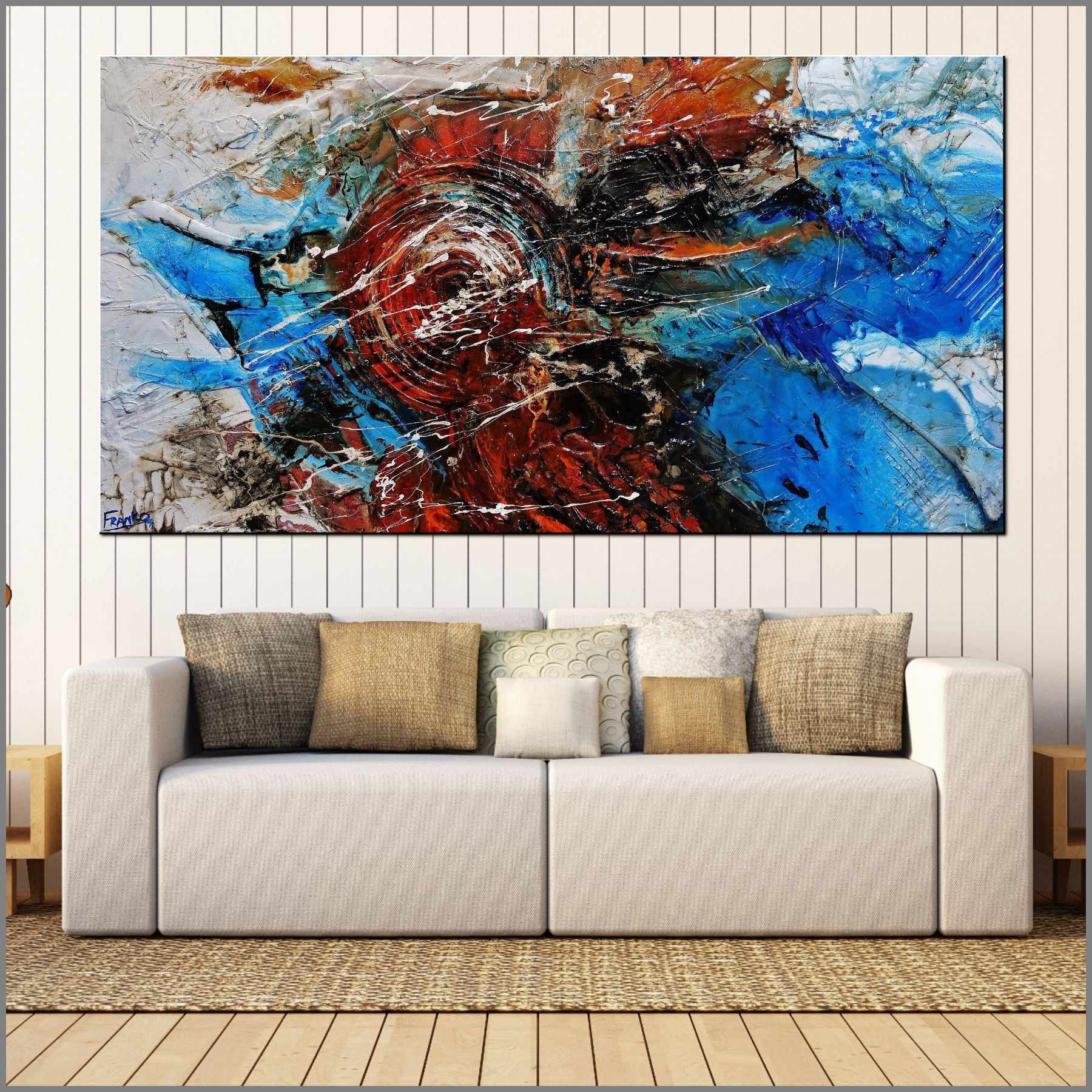 Rusted Overland 190cm x 100cm Blue Orange Textured Abstract Painting (SOLD)-Abstract-[Franko_Artist]-[Australian_artist]-[Gold_Coast]-[Brisbane]-[modern]-[contemporary]-[original]-[Large_artwork]-[The_Block]-[Dream_Homes]-[ideas]-[Grand_Designs]-[Art_Lover]-Franklin Art Studio