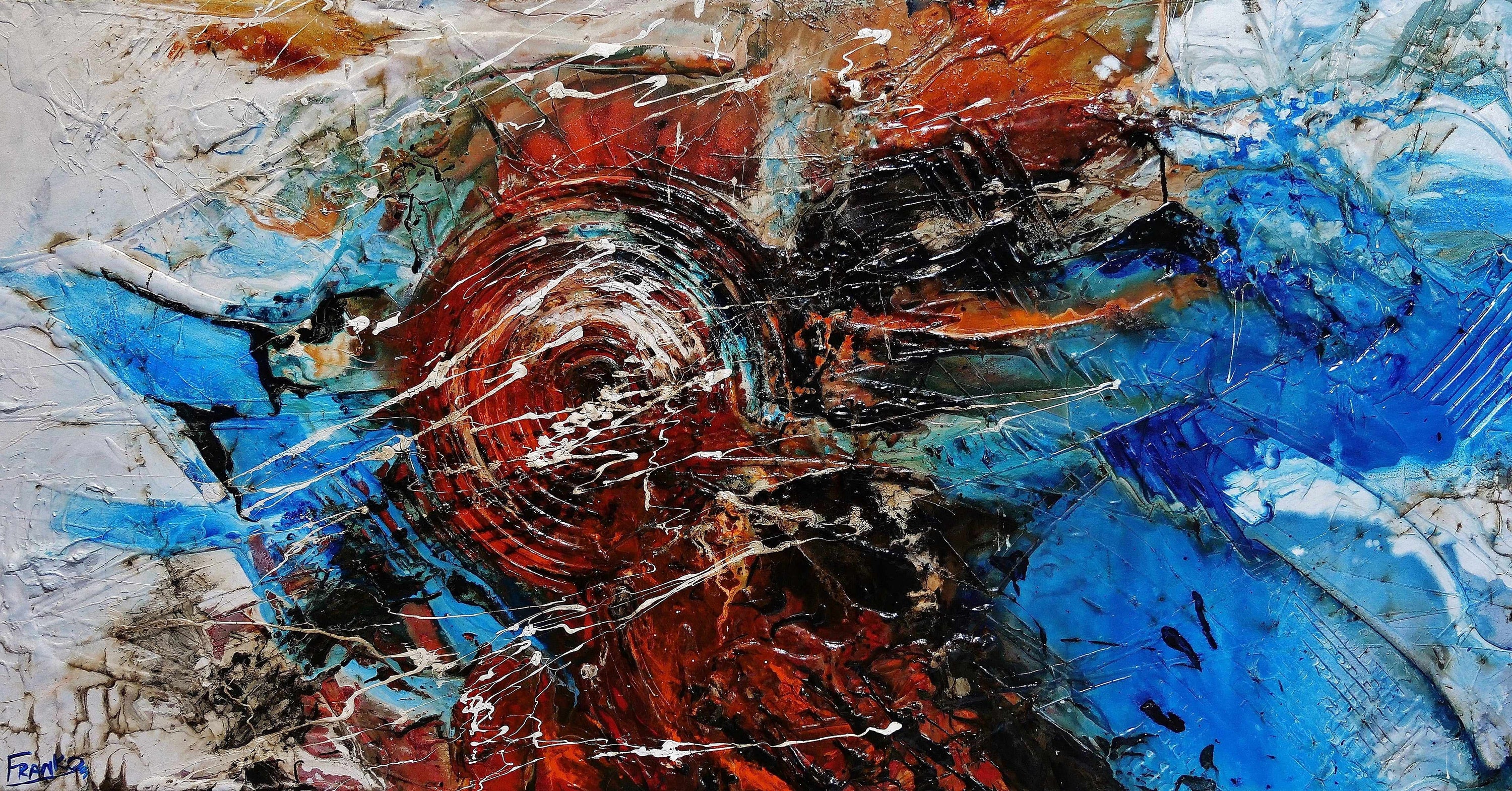 Rusted Overland 190cm x 100cm Blue Orange Textured Abstract Painting (SOLD)-Abstract-[Franko_Artist]-[Australian_artist]-[Gold_Coast]-[Brisbane]-[modern]-[contemporary]-[original]-[Large_artwork]-Franklin Art Studio