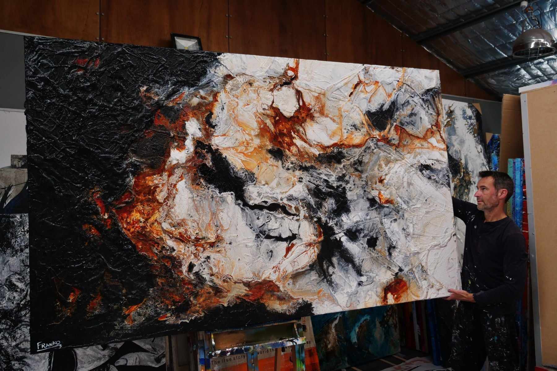Rusted Oxide 250cm x 150cm Black Brown White Textured Abstract Painting (SOLD)-Abstract-[Franko_Artist]-[The_Block]-[Dream_Homes]-[ideas]- [Grand_Designs]-Franklin Art Studio