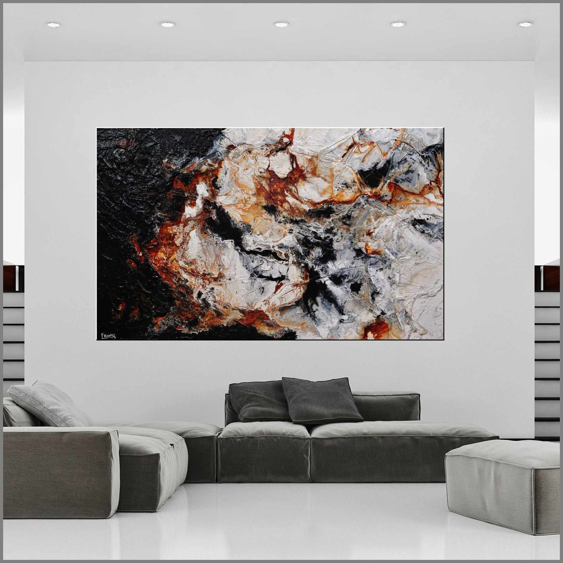 Rusted Oxide 250cm x 150cm Black Brown White Textured Abstract Painting (SOLD)-Abstract-[Franko_Artist]-[Australian_artist]-[Gold_Coast]-[Brisbane]-[modern]-[contemporary]-[original]-[Large_artwork]-[The_Block]-[Dream_Homes]-[ideas]-[Grand_Designs]-[Art_Lover]-Franklin Art Studio