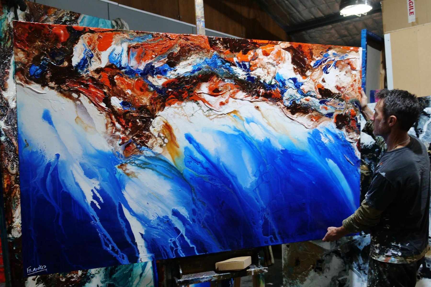 Rusted Oxide Coast 200cm x 120cm Blue Orange Textured Abstract Painting (SOLD)-Abstract-[Franko_Artist]-[The_Block]-[Dream_Homes]-[ideas]- [Grand_Designs]-Franklin Art Studio