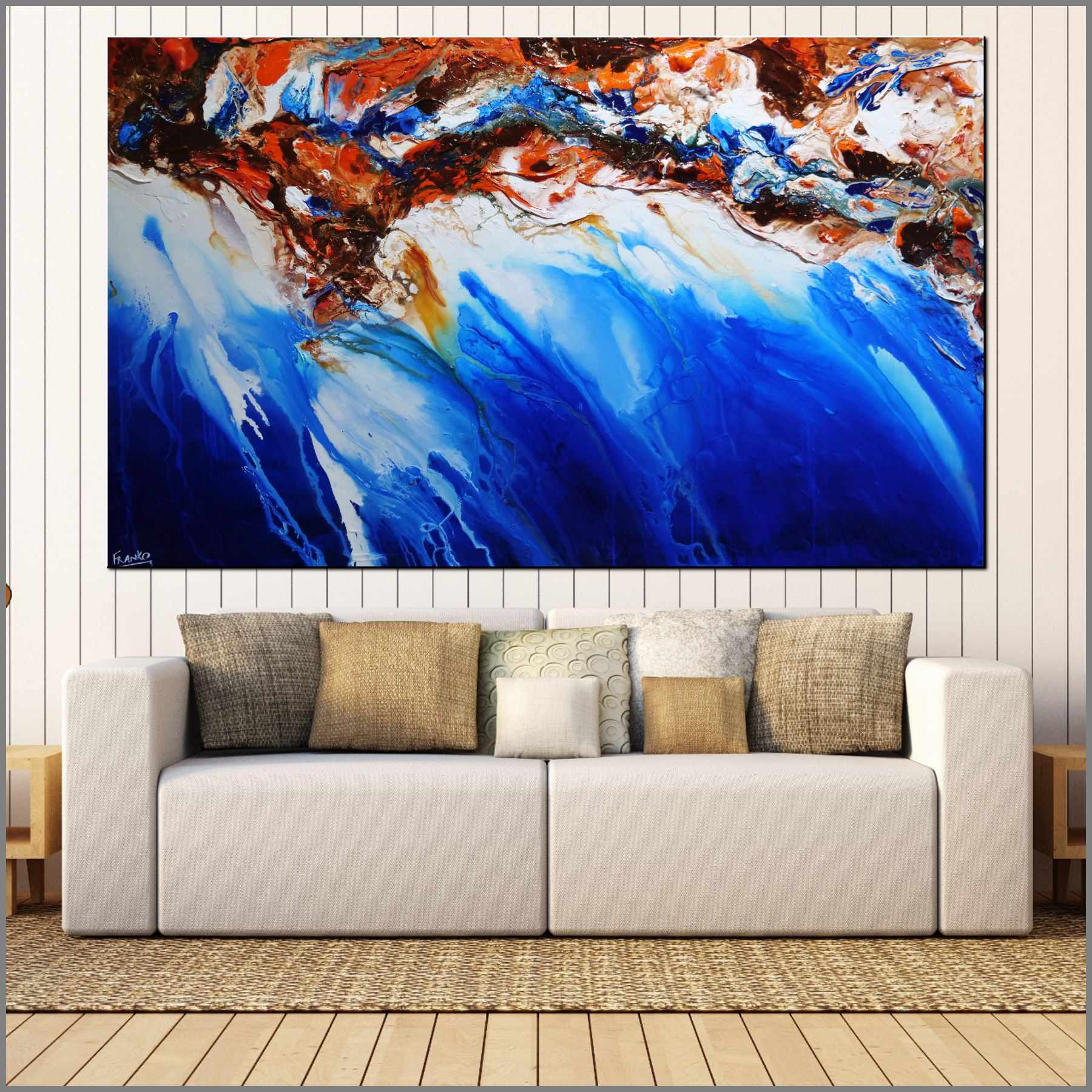 Rusted Oxide Coast 200cm x 120cm Blue Orange Textured Abstract Painting (SOLD)-Abstract-[Franko_Artist]-[Australian_artist]-[Gold_Coast]-[Brisbane]-[modern]-[contemporary]-[original]-[Large_artwork]-[The_Block]-[Dream_Homes]-[ideas]-[Grand_Designs]-[Art_Lover]-Franklin Art Studio