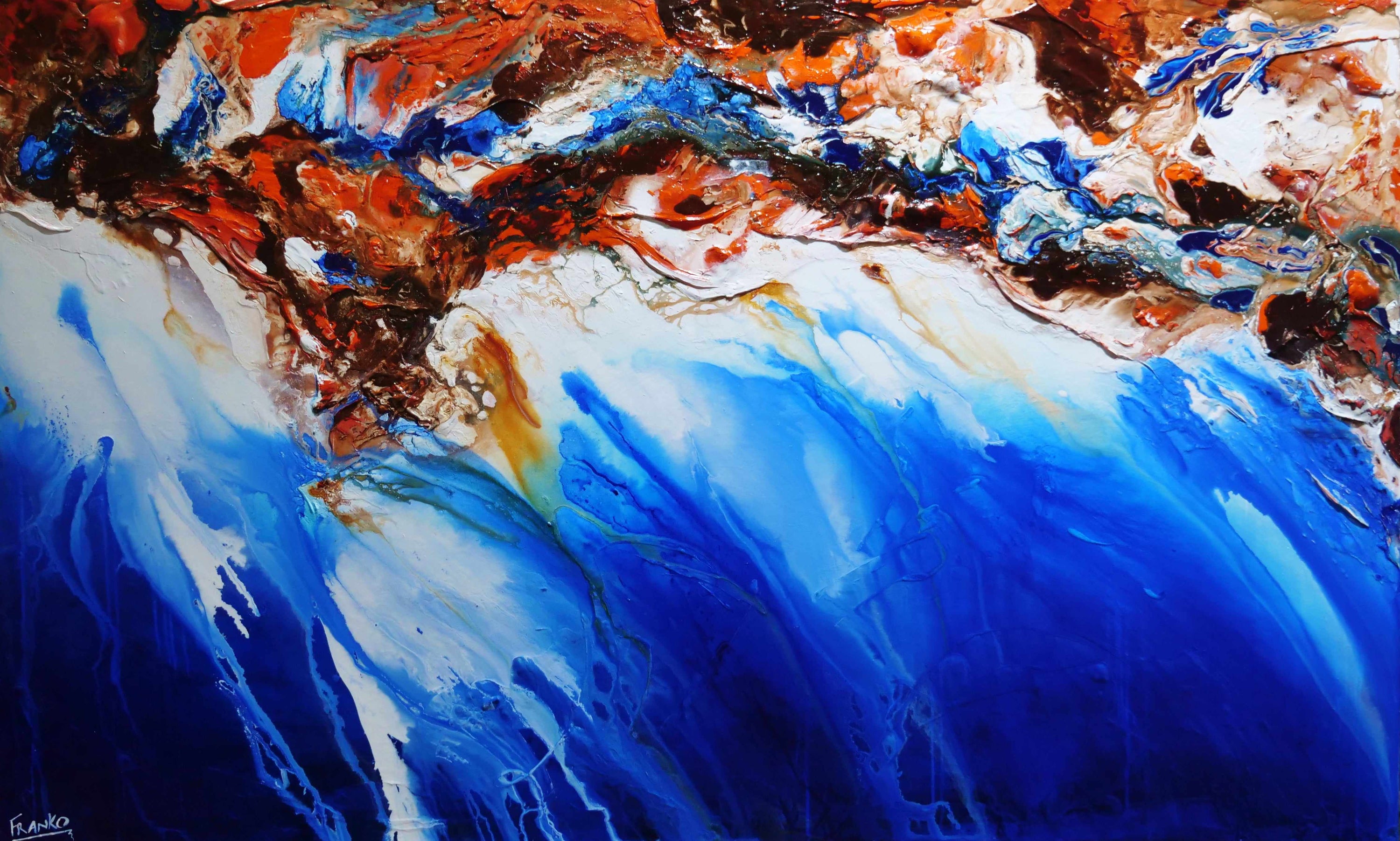 Rusted Oxide Coast 200cm x 120cm Blue Orange Textured Abstract Painting (SOLD)-Abstract-[Franko_Artist]-[Australian_artist]-[Gold_Coast]-[Brisbane]-[modern]-[contemporary]-[original]-[Large_artwork]-Franklin Art Studio