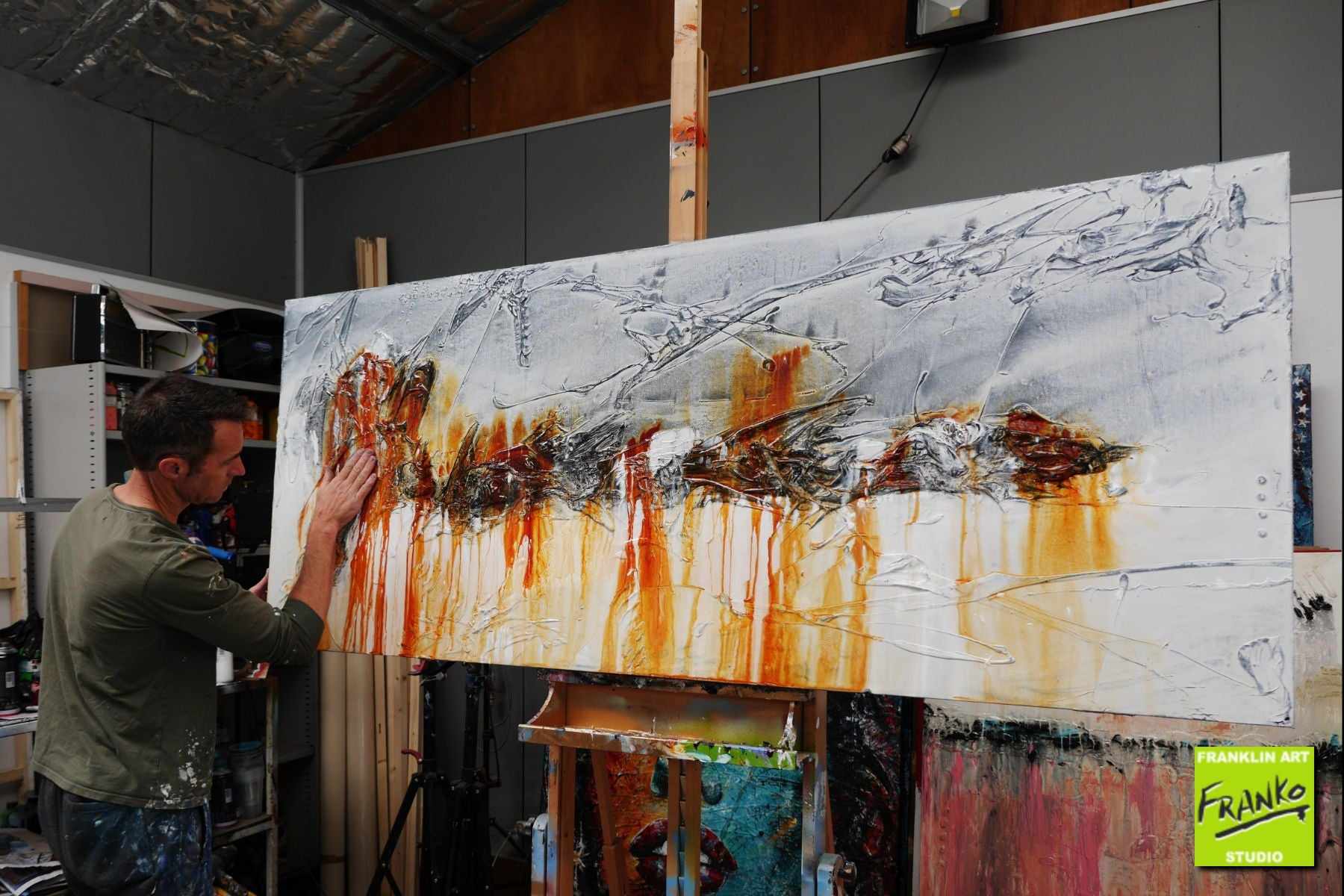 Rusted Raw 200cm x 80cm Grey White Rust Textured Abstract Painting (SOLD)-Abstract-[Franko_Artist]-[The_Block]-[Dream_Homes]-[ideas]- [Grand_Designs]-Franklin Art Studio