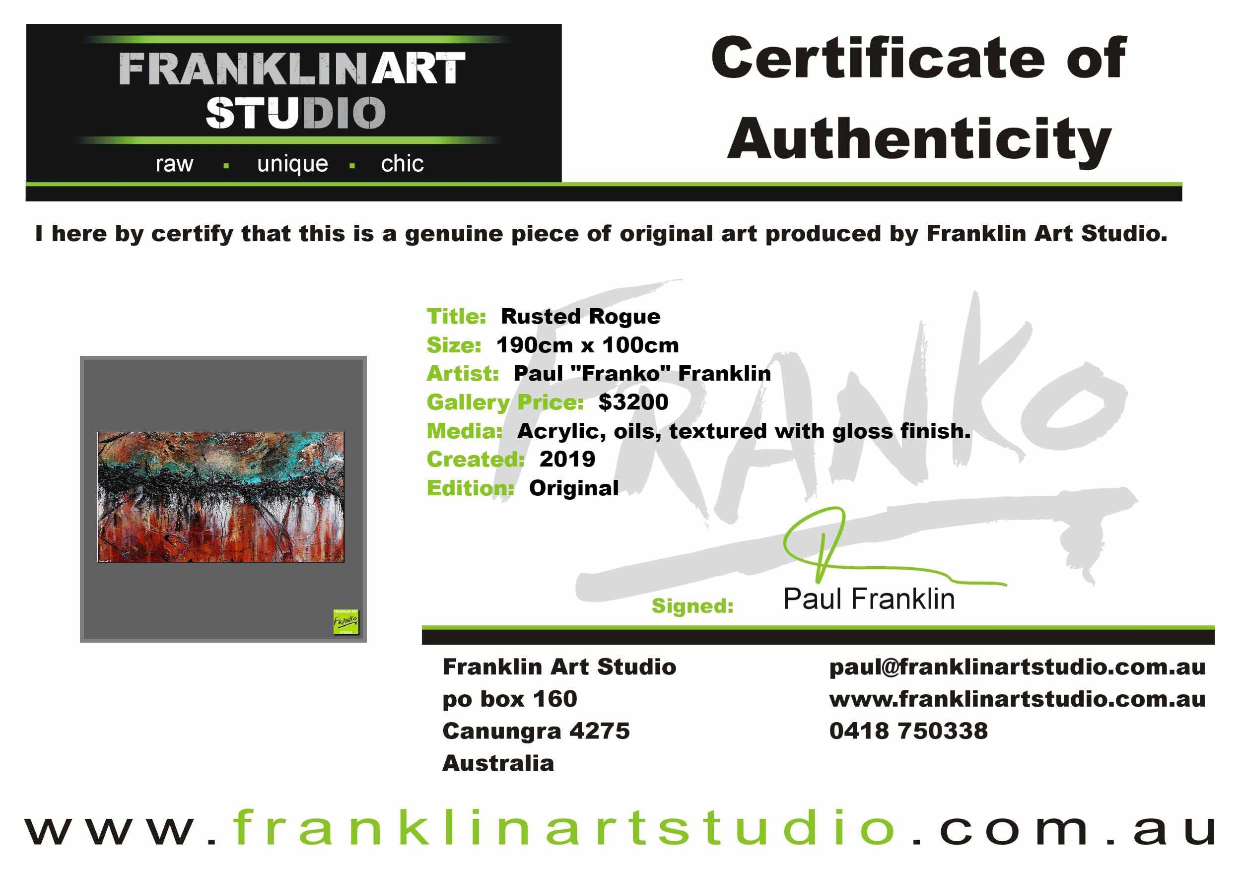 Rusted Rogue 190cm x 100cm Brown Textured Abstract Painting (SOLD)-Abstract-[Franko_Artist]-[The_Block]-[Dream_Homes]-[ideas]-[Grand_Designs]-[Art_Lover]-Franklin Art Studio