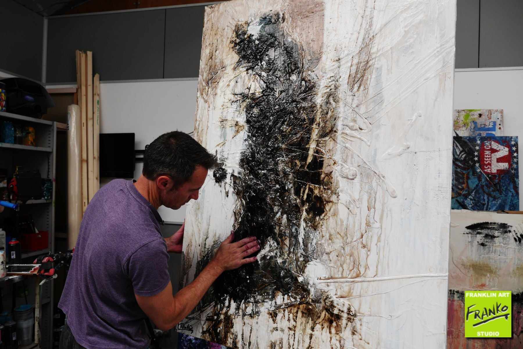Rusted Stagnation 140cm x 100cm Black White Rust Textured Abstract Painting (SOLD)-Abstract-[Franko_Artist]-[The_Block]-[Dream_Homes]-[ideas]- [Grand_Designs]-Franklin Art Studio