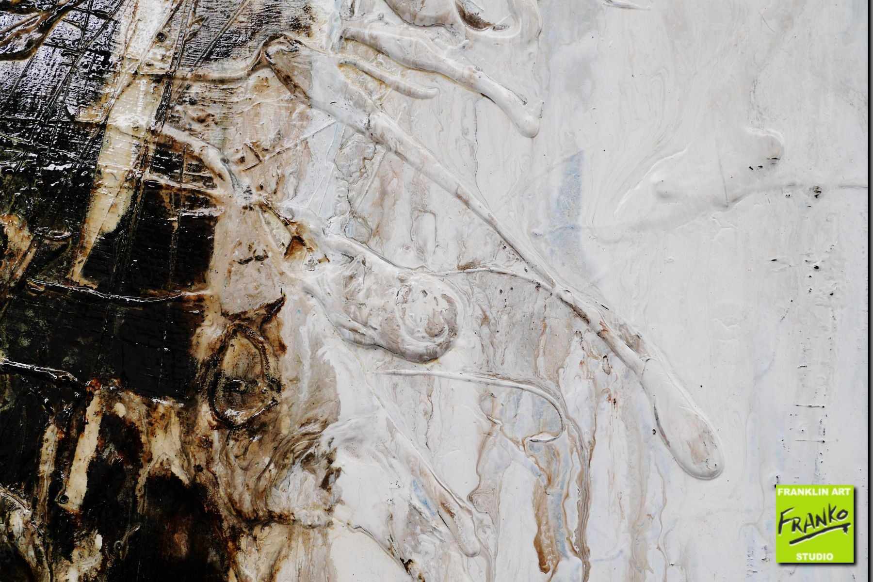 Rusted Stagnation 140cm x 100cm Black White Rust Textured Abstract Painting (SOLD)
