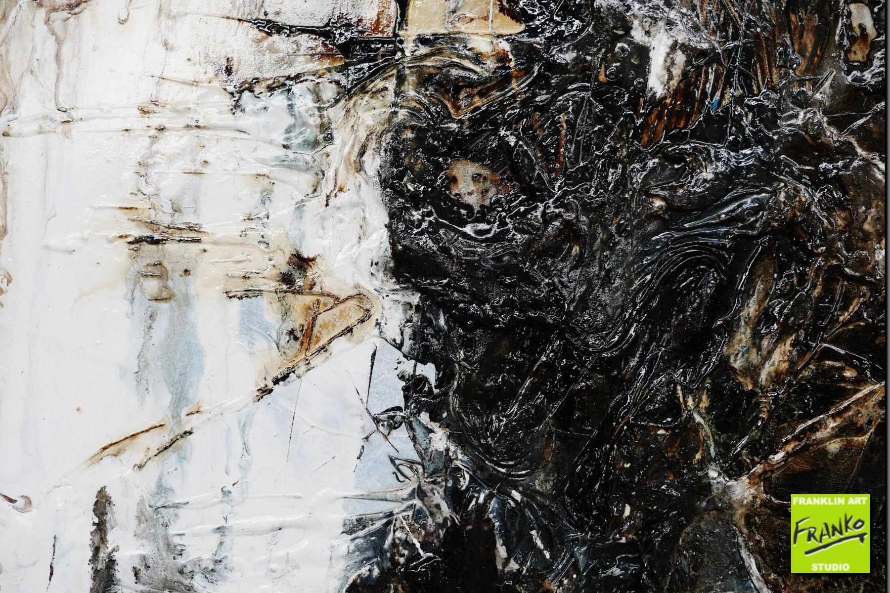 Rusted Stagnation 140cm x 100cm Black White Rust Textured Abstract Painting (SOLD)-Abstract-[Franko]-[Artist]-[Australia]-[Painting]-Franklin Art Studio