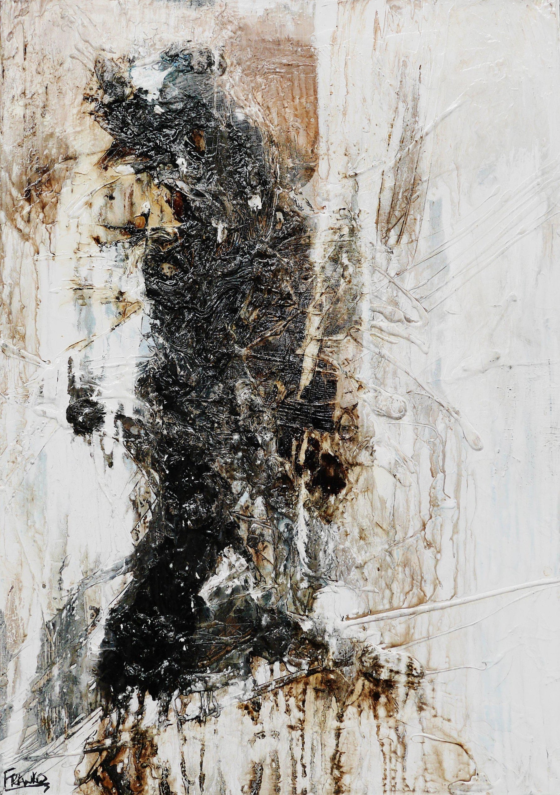Rusted Stagnation 140cm x 100cm Black White Rust Textured Abstract Painting (SOLD)-Abstract-[Franko_Artist]-[Australian_artist]-[Gold_Coast]-[Brisbane]-[modern]-[contemporary]-[original]-[Large_artwork]-Franklin Art Studio