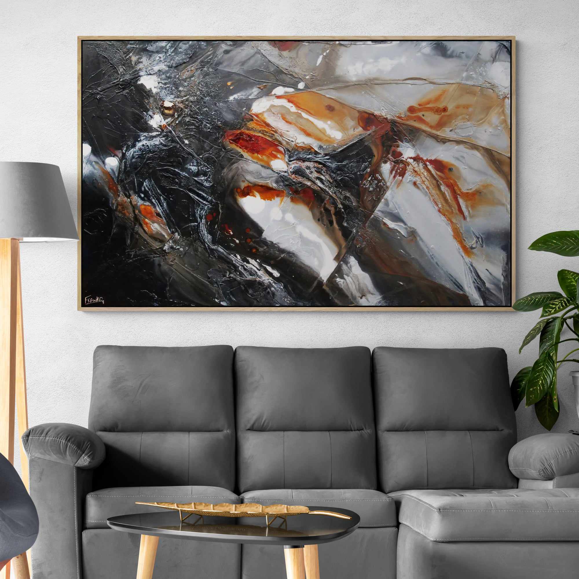 Rusted Sugar 160cm x 100cm Black Grey Rust Textured Abstract Painting (SOLD)-Abstract-[Franko_Artist]-[The_Block]-[Dream_Homes]-[ideas]- [Grand_Designs]-Franklin Art Studio