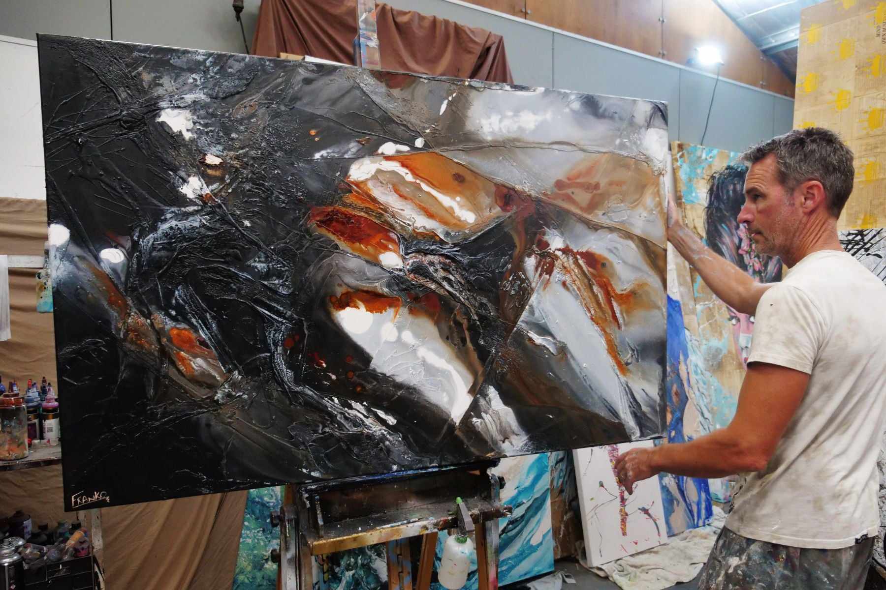 Rusted Sugar 160cm x 100cm Black Grey Rust Textured Abstract Painting (SOLD)-Abstract-[Franko_Artist]-[The_Block]-[Dream_Homes]-[ideas]-[Grand_Designs]-[Art_Lover]-Franklin Art Studio