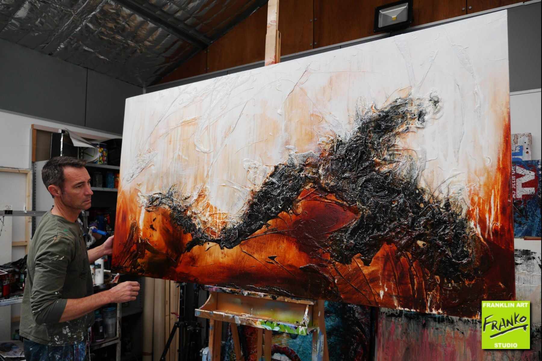 Rusted Superstar 190cm x 100cm White Brown Textured Abstract Painting (SOLD)-Abstract-[Franko_Artist]-[The_Block]-[Dream_Homes]-[ideas]- [Grand_Designs]-Franklin Art Studio