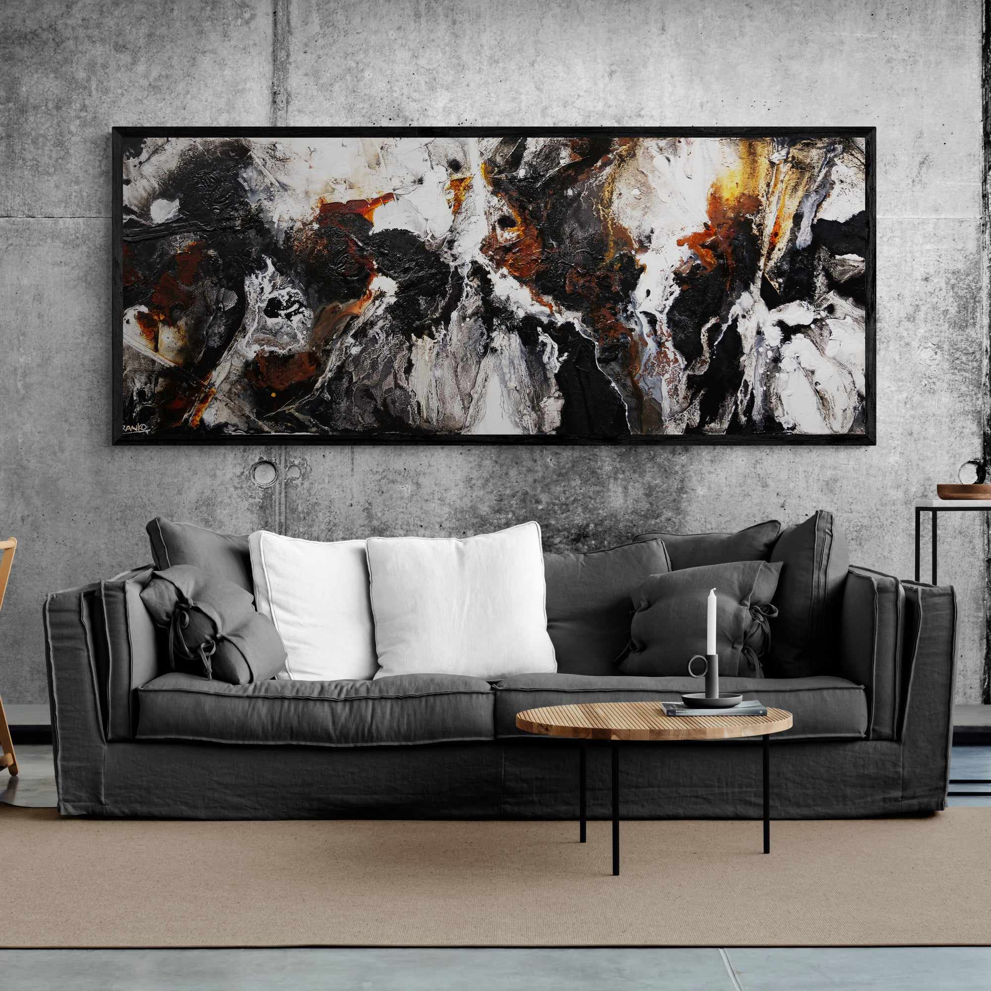 Rusted Tectonic 200cm x 80cm Black Rust Textured Abstract Painting (SOLD)-Abstract-[Franko_Artist]-[The_Block]-[Dream_Homes]-[ideas]- [Grand_Designs]-Franklin Art Studio