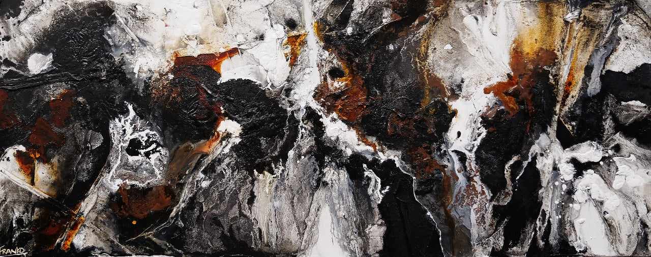 Rusted Tectonic 200cm x 80cm Black Rust Textured Abstract Painting (SOLD)-Abstract-[Franko_Artist]-[Australian_artist]-[Gold_Coast]-[Brisbane]-[modern]-[contemporary]-[original]-[Large_artwork]-Franklin Art Studio