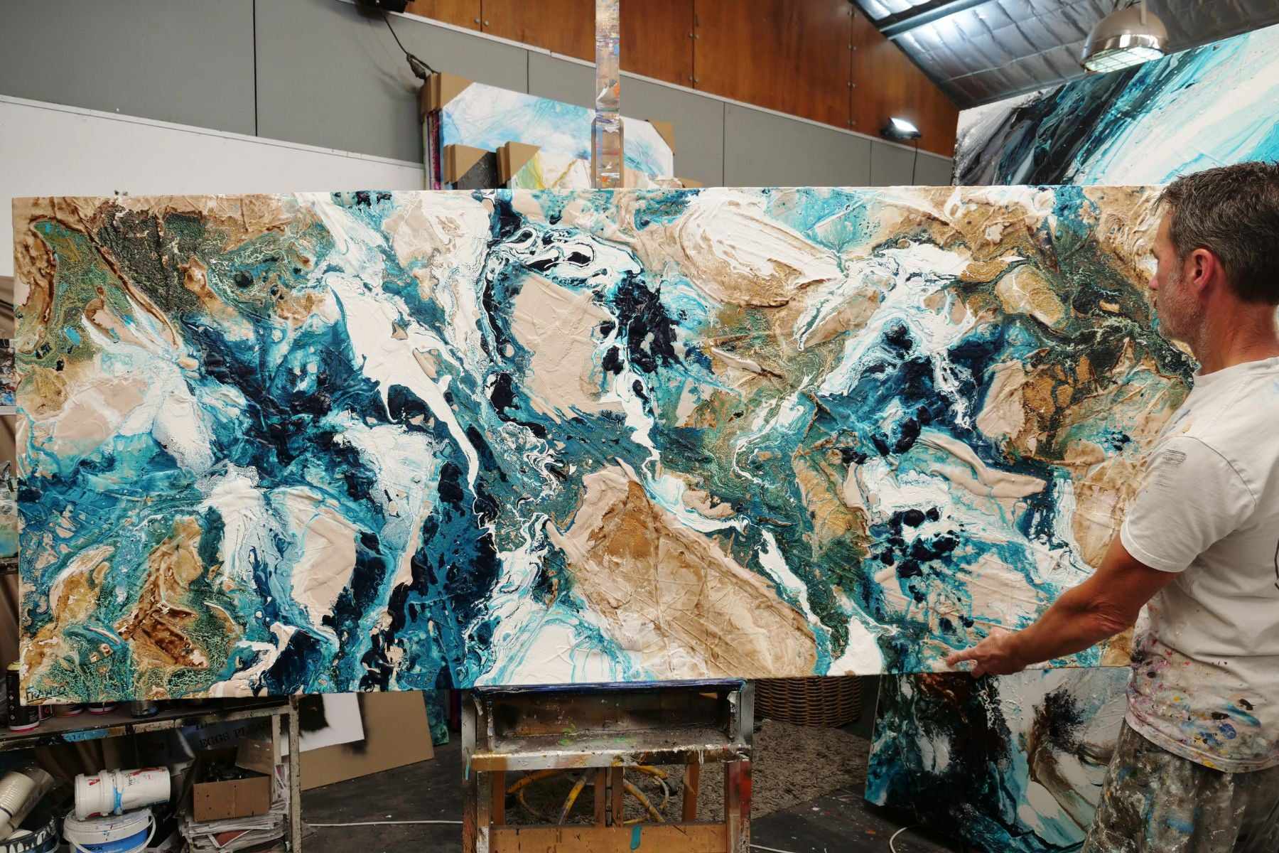 Rusting Honey 240cm x 100cm Rust Teal Textured Abstract Painting (SOLD)-Abstract-[Franko_Artist]-[The_Block]-[Dream_Homes]-[ideas]-[Grand_Designs]-[Art_Lover]-Franklin Art Studio