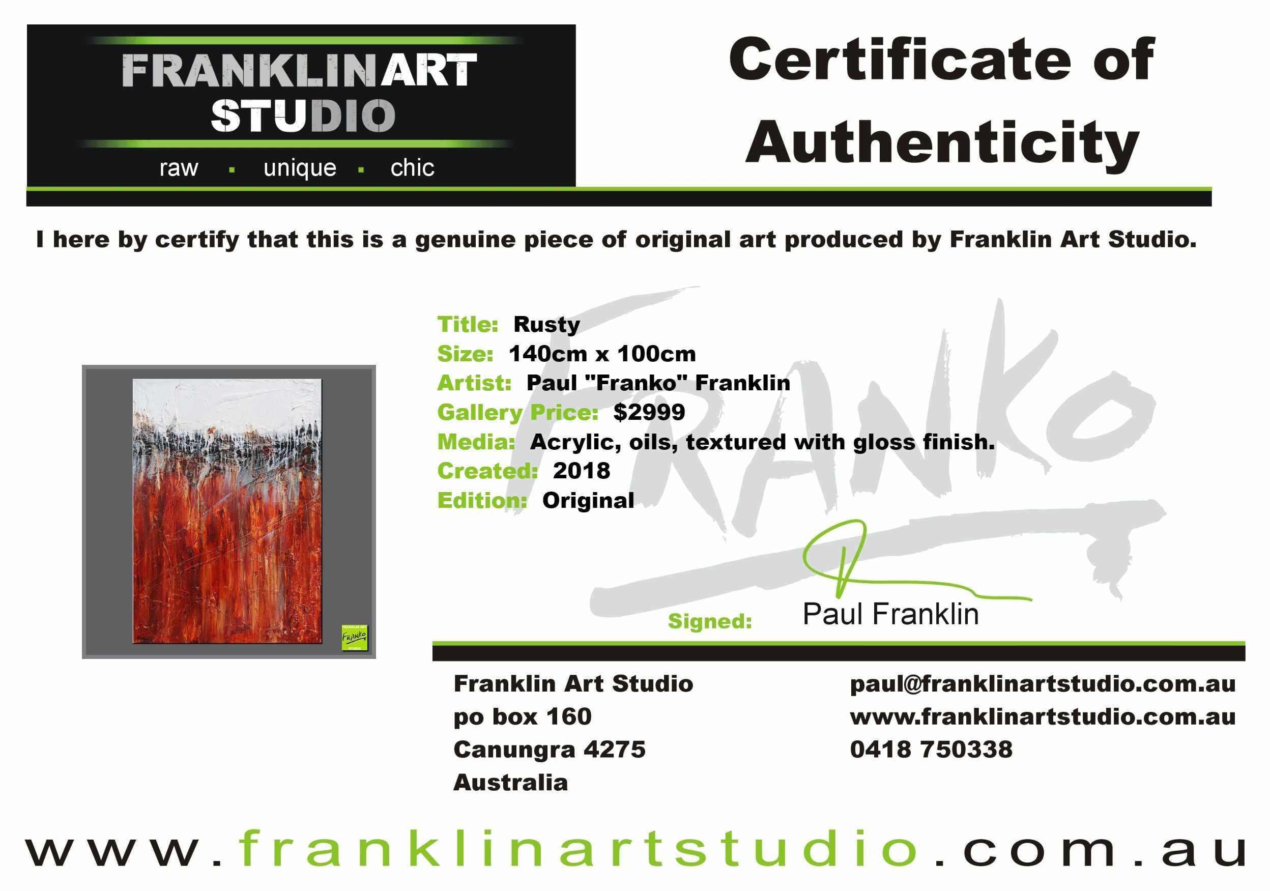 Rusty 140cm x 100cm Brown White Textured Abstract Painting (SOLD)-Abstract-[Franko_Artist]-[The_Block]-[Dream_Homes]-[ideas]-[Grand_Designs]-[Art_Lover]-Franklin Art Studio