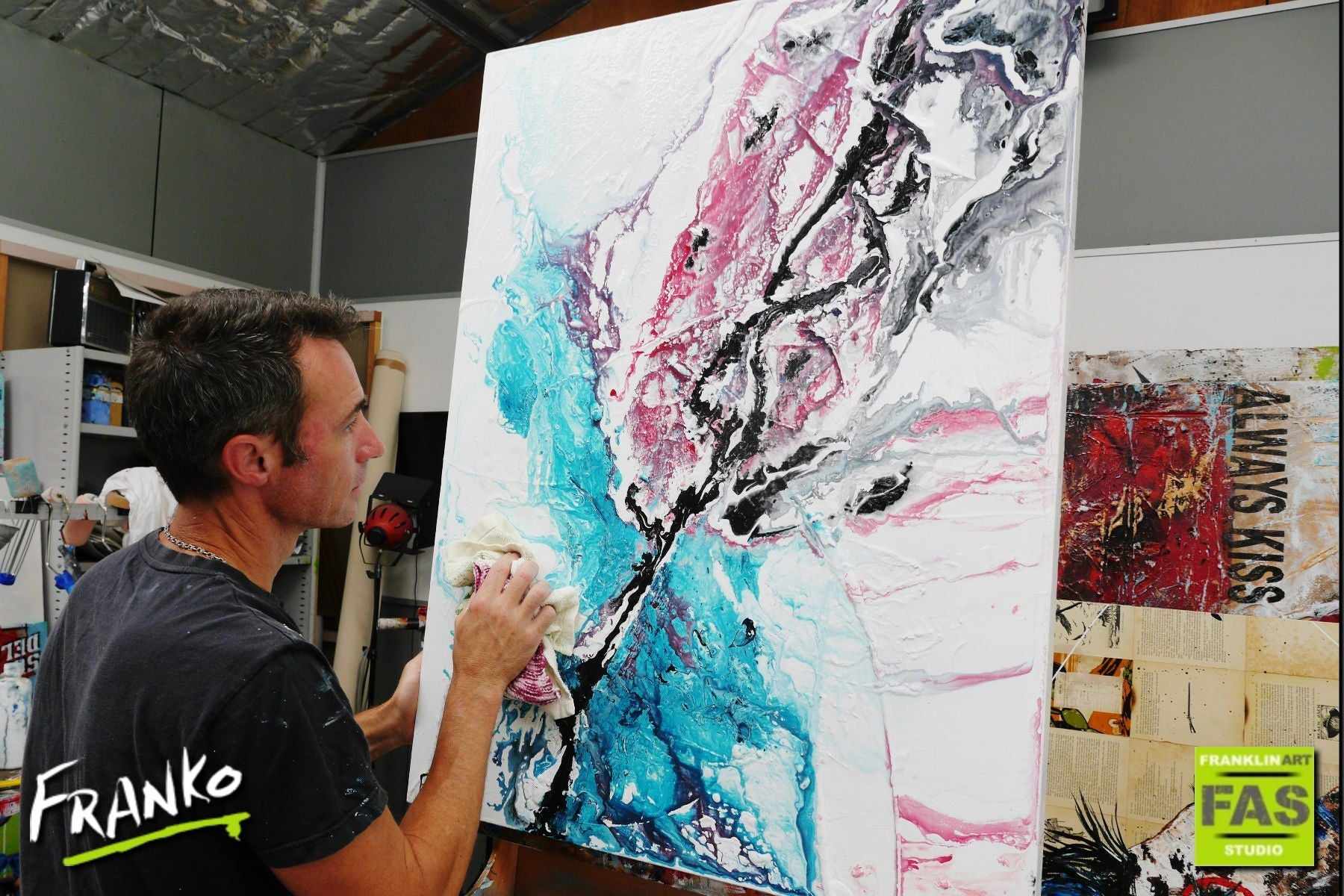 Salmon Moments 75cm x 100cm White Pink Abstract Painting (SOLD)-Abstract-[Franko_Artist]-[The_Block]-[Dream_Homes]-[ideas]- [Grand_Designs]-Franklin Art Studio