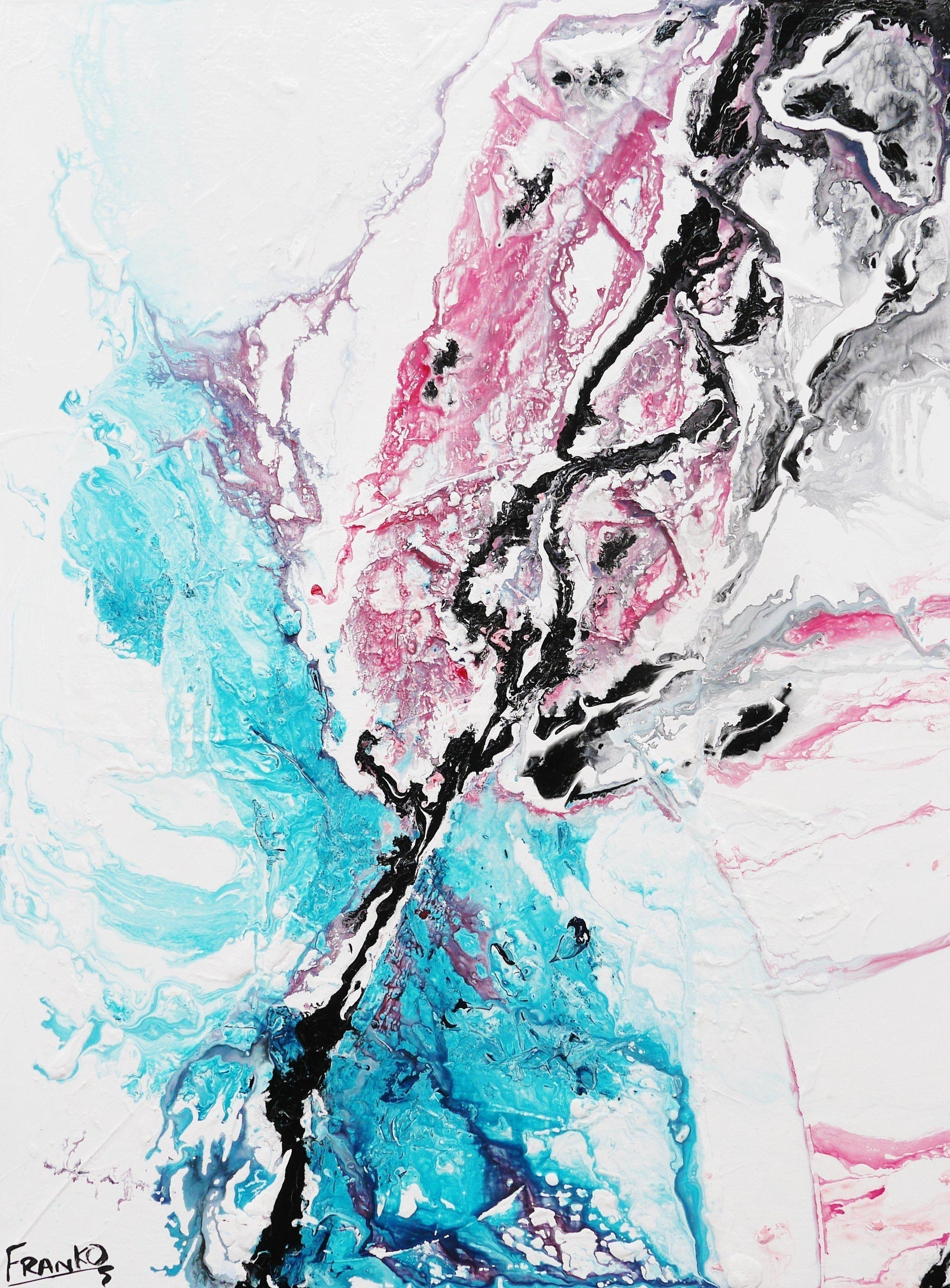 Salmon Moments 75cm x 100cm White Pink Abstract Painting (SOLD)-Abstract-[Franko_Artist]-[Australian_artist]-[Gold_Coast]-[Brisbane]-[modern]-[contemporary]-[original]-[Large_artwork]-Franklin Art Studio