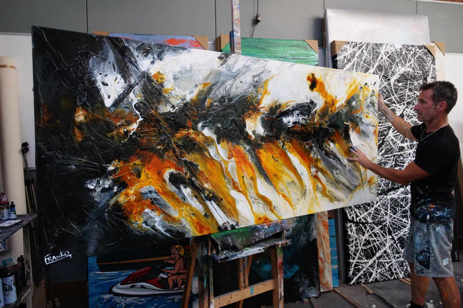 Salted Sienna 240cm x 100cm Sienna Black Textured Abstract Painting (SOLD)-Abstract-[Franko_Artist]-[The_Block]-[Dream_Homes]-[ideas]- [Grand_Designs]-Franklin Art Studio