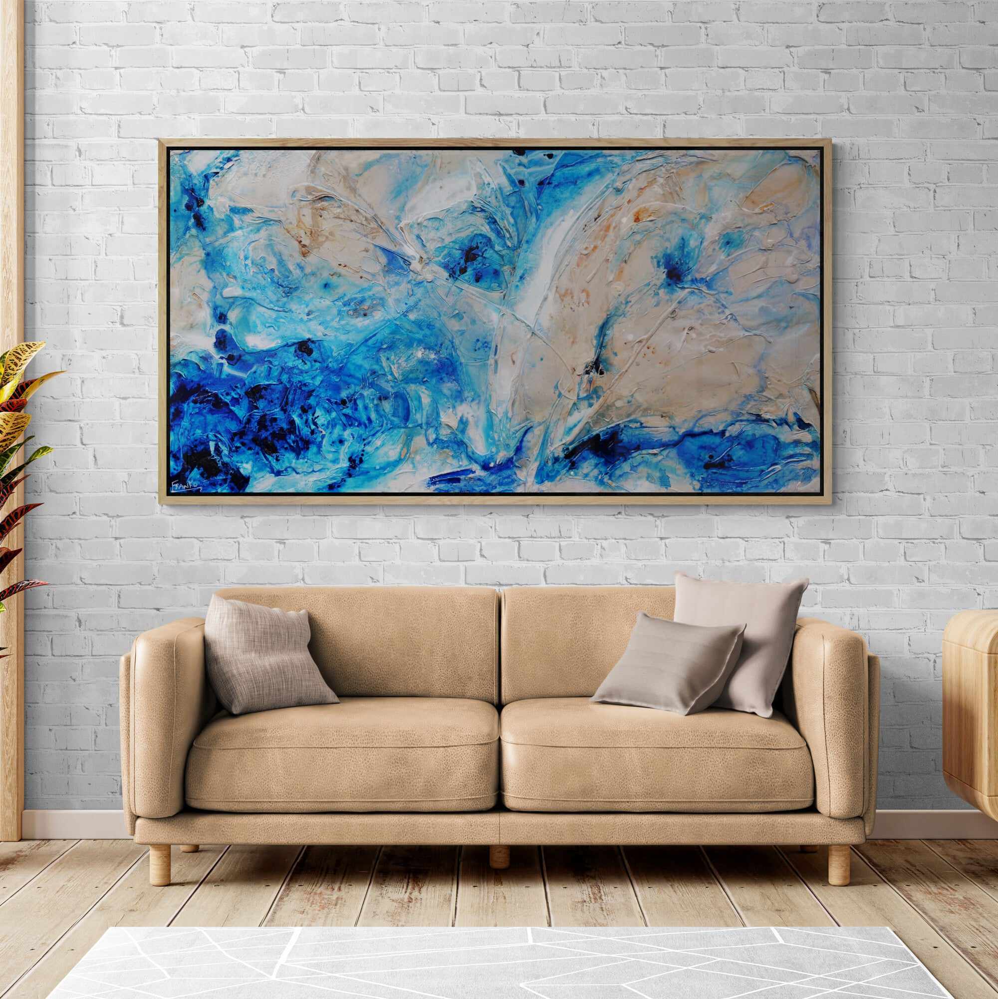 Sapphire Casbah 190cm x 100cm Blue Cream Textured Abstract Painting (SOLD NATALIE)-Abstract-[Franko_Artist]-[The_Block]-[Dream_Homes]-[ideas]- [Grand_Designs]-Franklin Art Studio