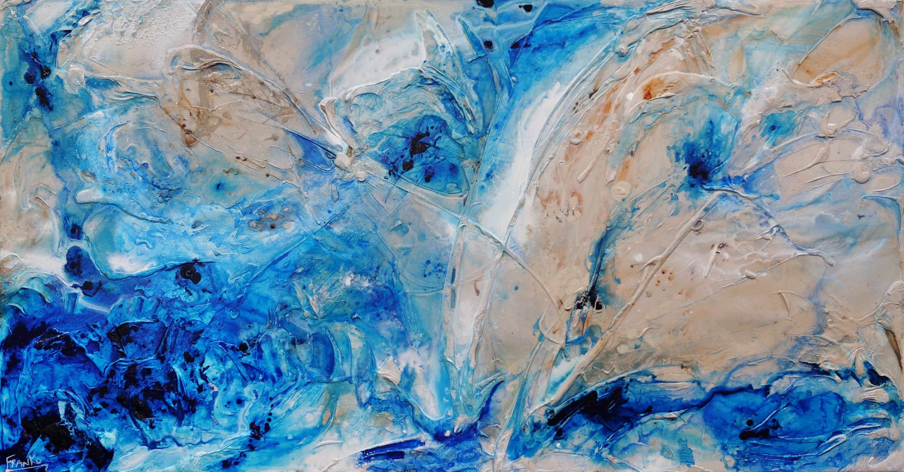 Sapphire Casbah 190cm x 100cm Blue Cream Textured Abstract Painting (SOLD NATALIE)-Abstract-[Franko_Artist]-[Australian_artist]-[Gold_Coast]-[Brisbane]-[modern]-[contemporary]-[original]-[Large_artwork]-Franklin Art Studio