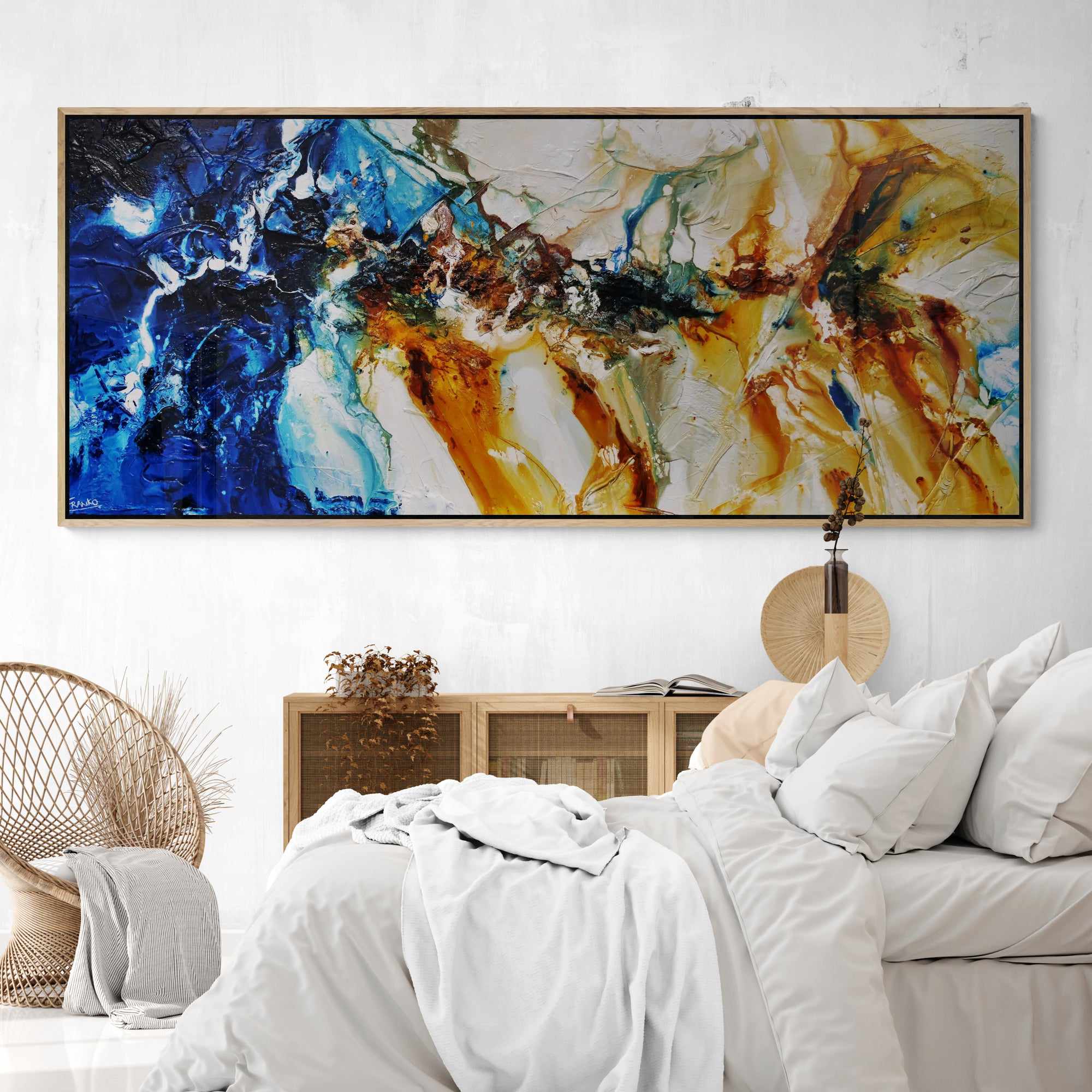 Sapphire Coast 240cm x 100cm Blue Sienna Textured Abstract Painting (SOLD)-Abstract-[Franko_Artist]-[The_Block]-[Dream_Homes]-[ideas]- [Grand_Designs]-Franklin Art Studio