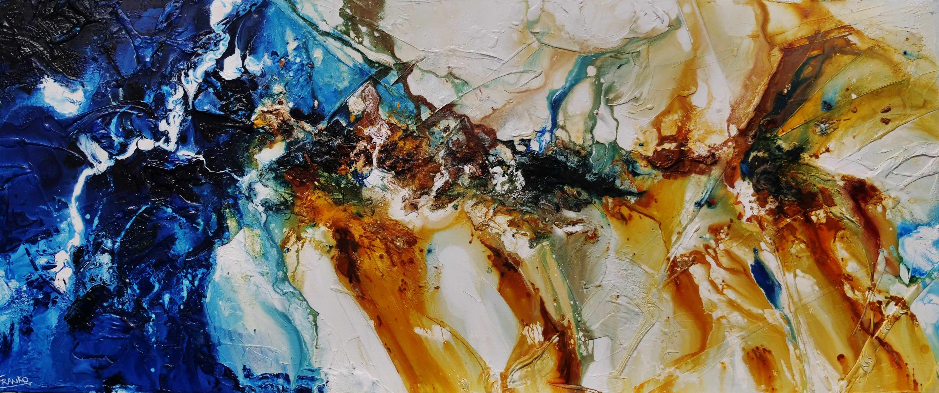 Sapphire Coast 240cm x 100cm Blue Sienna Textured Abstract Painting (SOLD)-Abstract-[Franko_Artist]-[Australian_artist]-[Gold_Coast]-[Brisbane]-[modern]-[contemporary]-[original]-[Large_artwork]-Franklin Art Studio