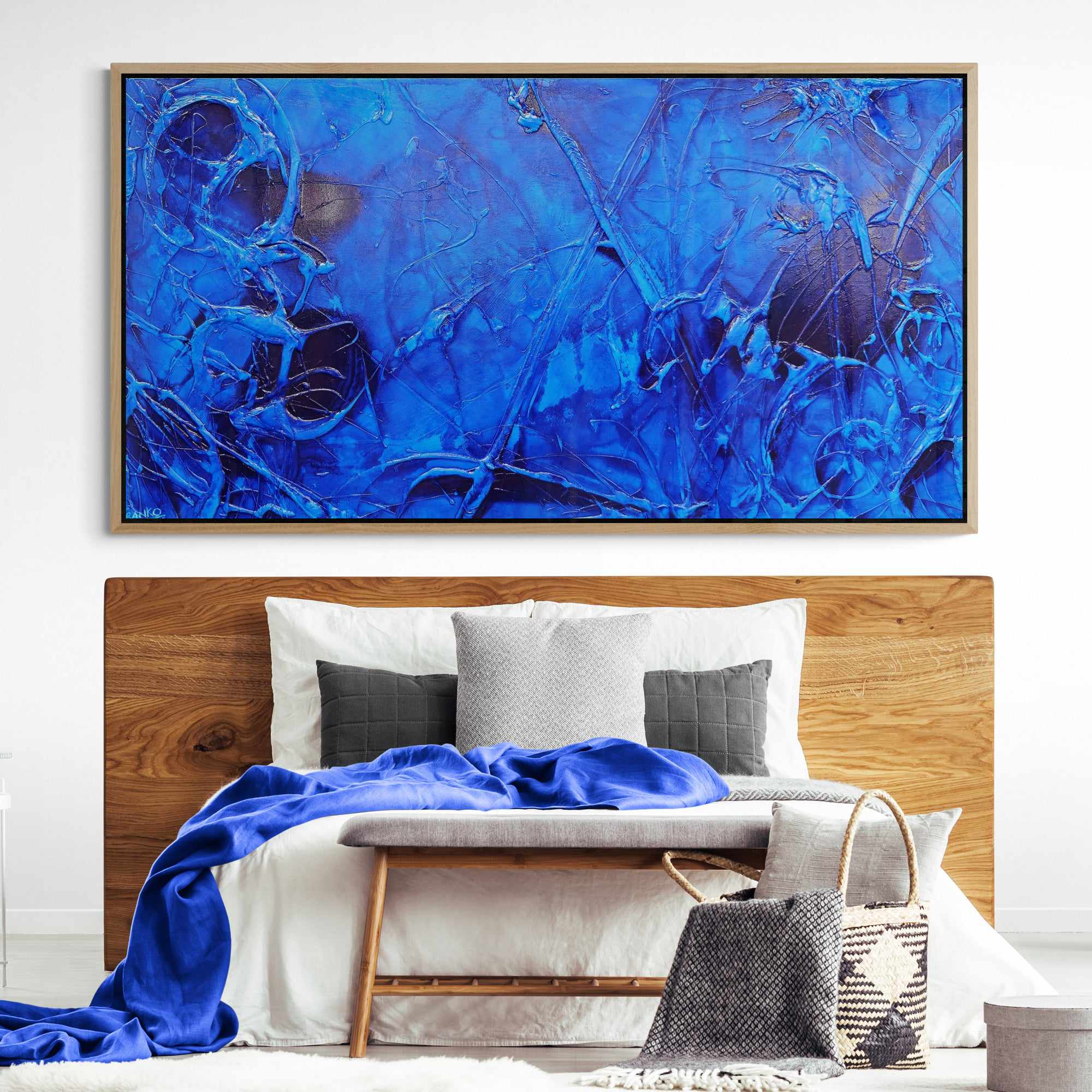 Sapphire Icon 190cm x 100cm Blue Ink Textured Abstract Painting (SOLD)-Abstract-[Franko_Artist]-[The_Block]-[Dream_Homes]-[ideas]- [Grand_Designs]-Franklin Art Studio