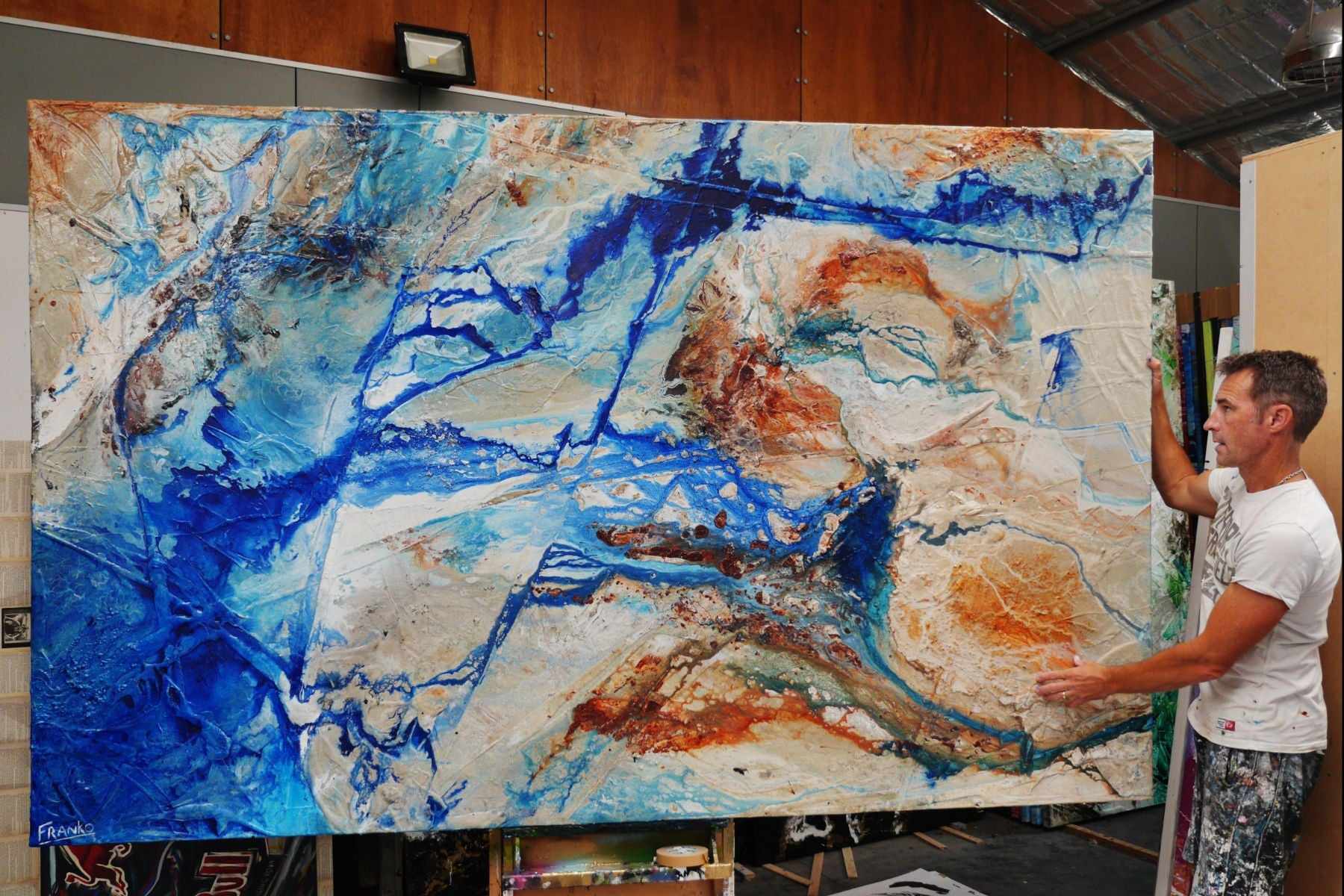 Sapphire Rust Outback 280cm x 170cm Blue Cream Textured Abstract Painting (SOLD)-Abstract-[Franko_Artist]-[The_Block]-[Dream_Homes]-[ideas]- [Grand_Designs]-Franklin Art Studio