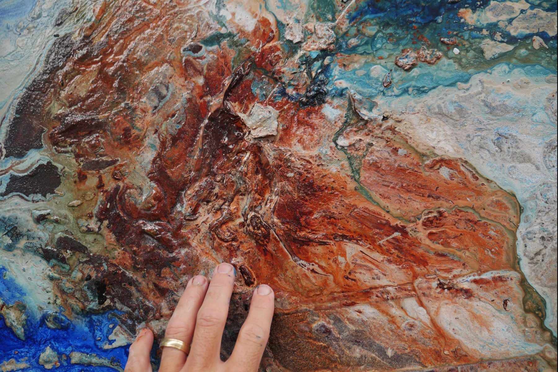 Sapphire Rust Outback 280cm x 170cm Blue Cream Textured Abstract Painting (SOLD)