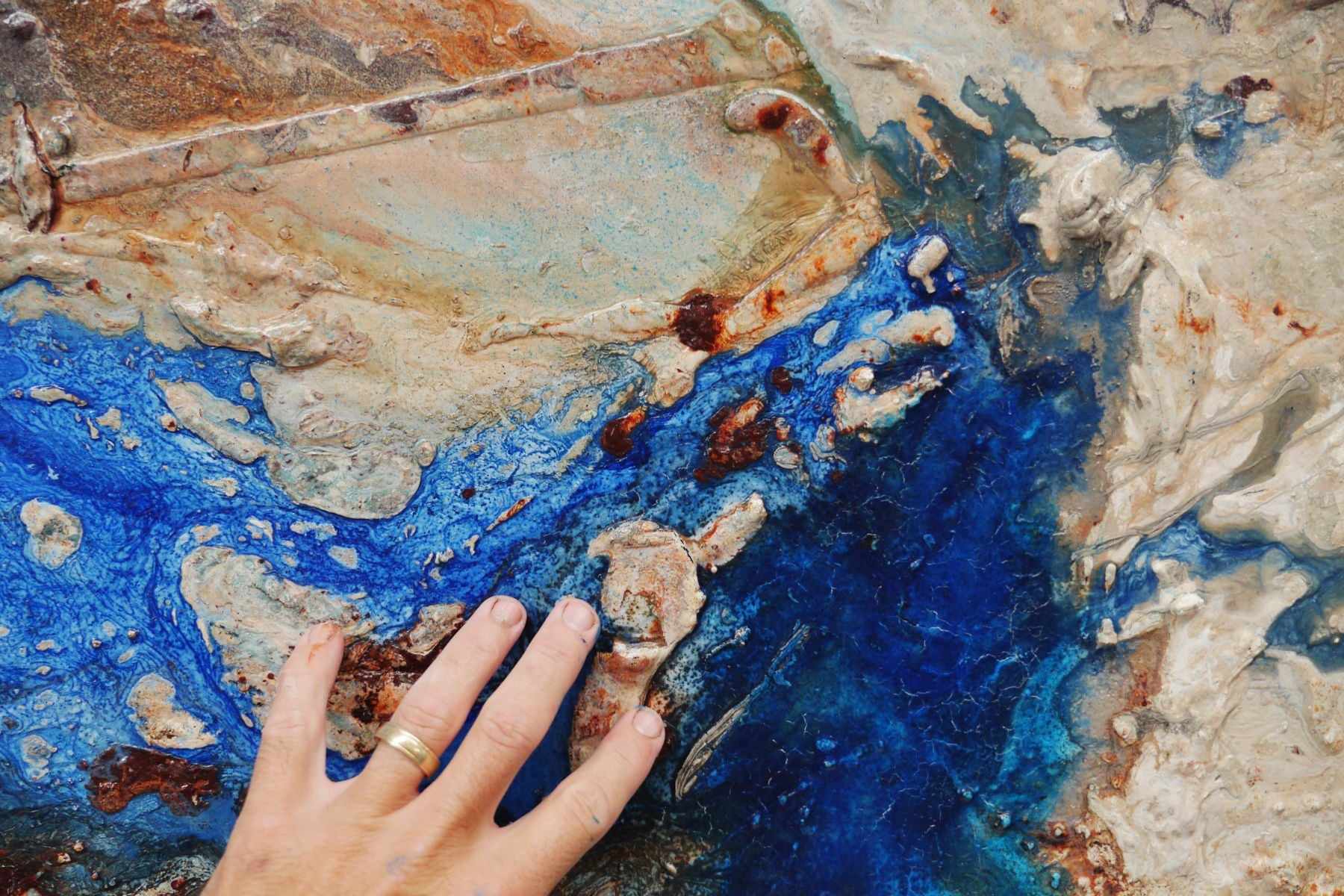 Sapphire Rust Outback 280cm x 170cm Blue Cream Textured Abstract Painting (SOLD)