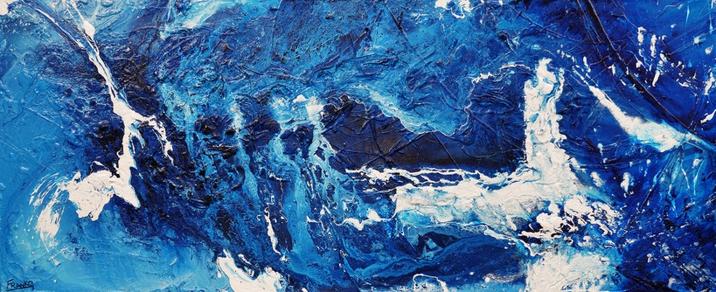 Sapphire Seas 240cm x 100cm Blue White Textured Abstract Painting (SOLD)-Abstract-[Franko_Artist]-[Australian_artist]-[Gold_Coast]-[Brisbane]-[modern]-[contemporary]-[original]-[Large_artwork]-Franklin Art Studio