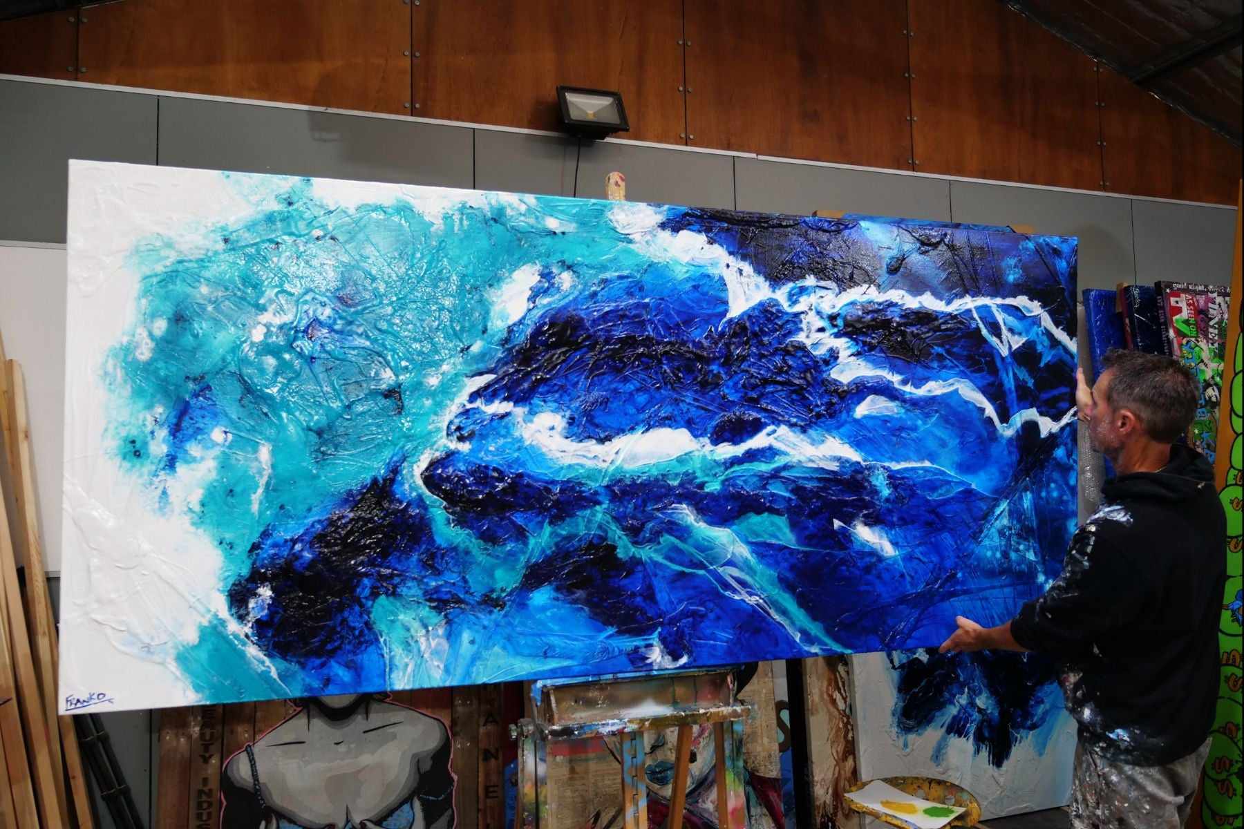 Sapphire Seduction 270cm x 120cm Blue White Textured Abstract Painting (SOLD)-Abstract-[Franko_Artist]-[The_Block]-[Dream_Homes]-[ideas]- [Grand_Designs]-Franklin Art Studio