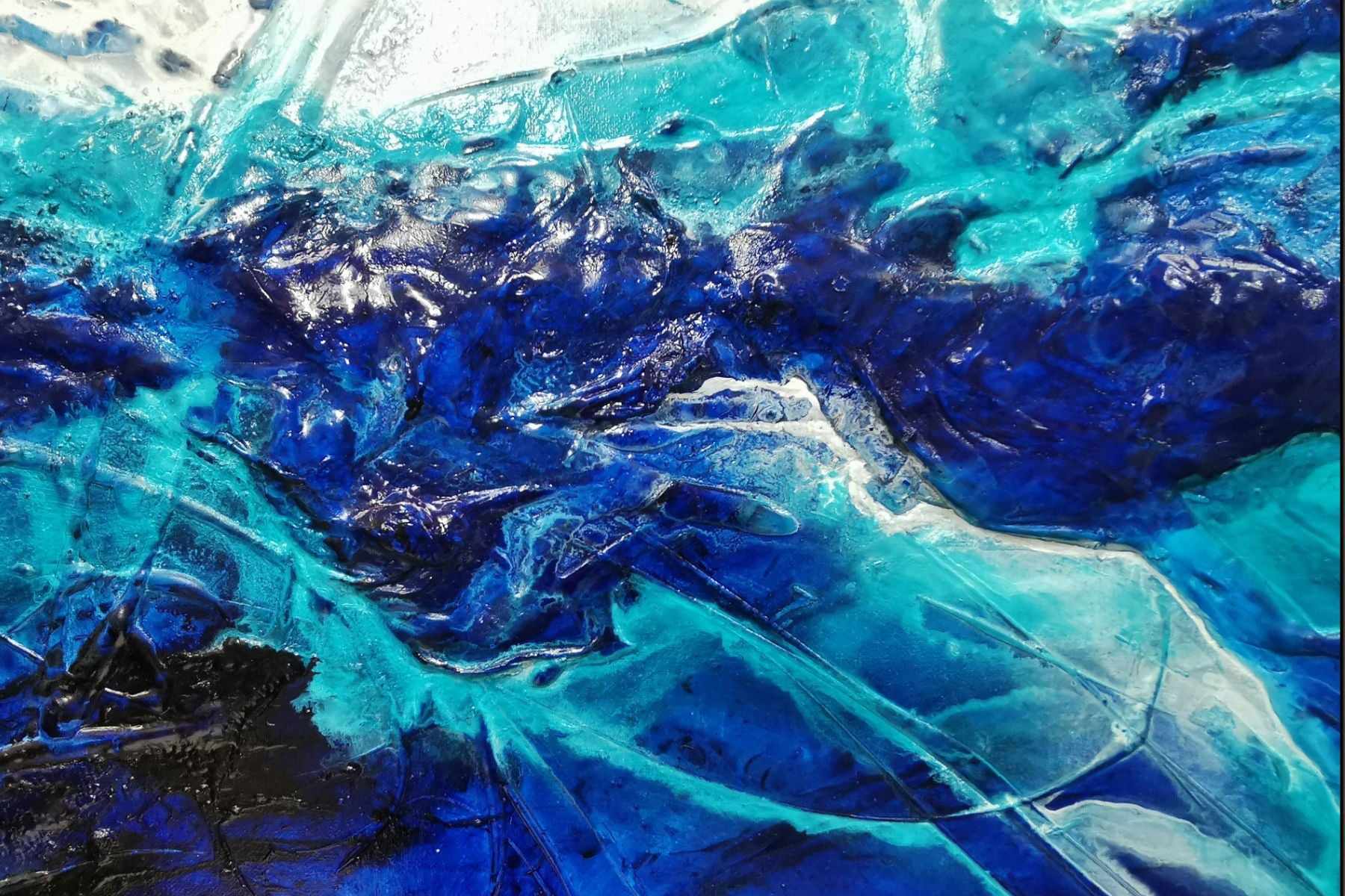 Sapphire Seduction 270cm x 120cm Blue White Textured Abstract Painting (SOLD)