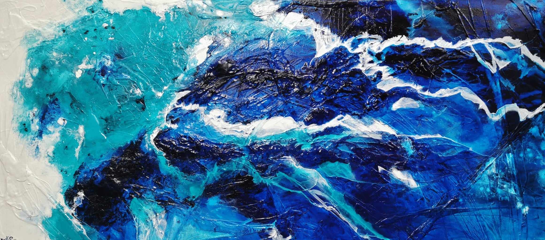Sapphire Seduction 270cm x 120cm Blue White Textured Abstract Painting (SOLD)-Abstract-[Franko_Artist]-[Australian_artist]-[Gold_Coast]-[Brisbane]-[modern]-[contemporary]-[original]-[Large_artwork]-Franklin Art Studio
