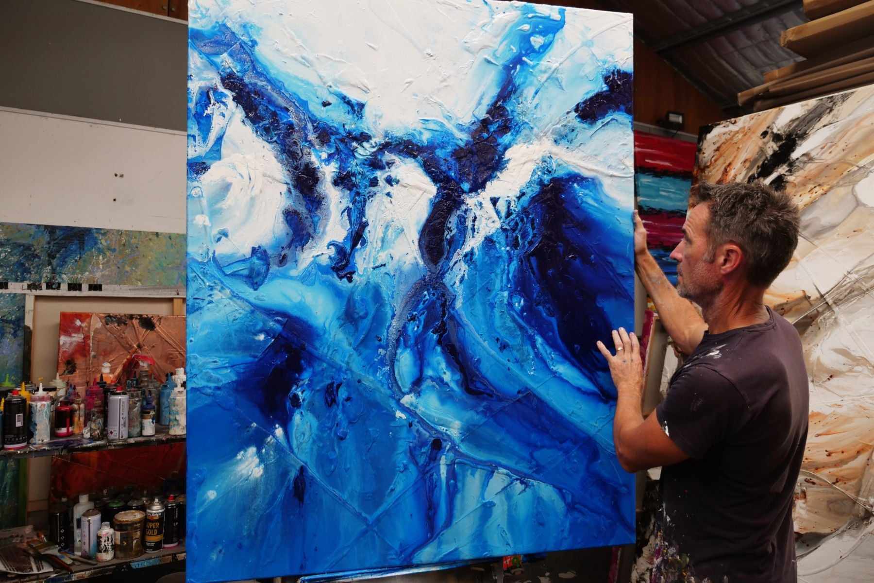 Sapphire Spell 120cm x 150cm Portrait/Landscape Textured Abstract Painting-Abstract-[Franko Artist]-[The Block]-[Dream Homes]-[ideas]-Franklin Art Studio