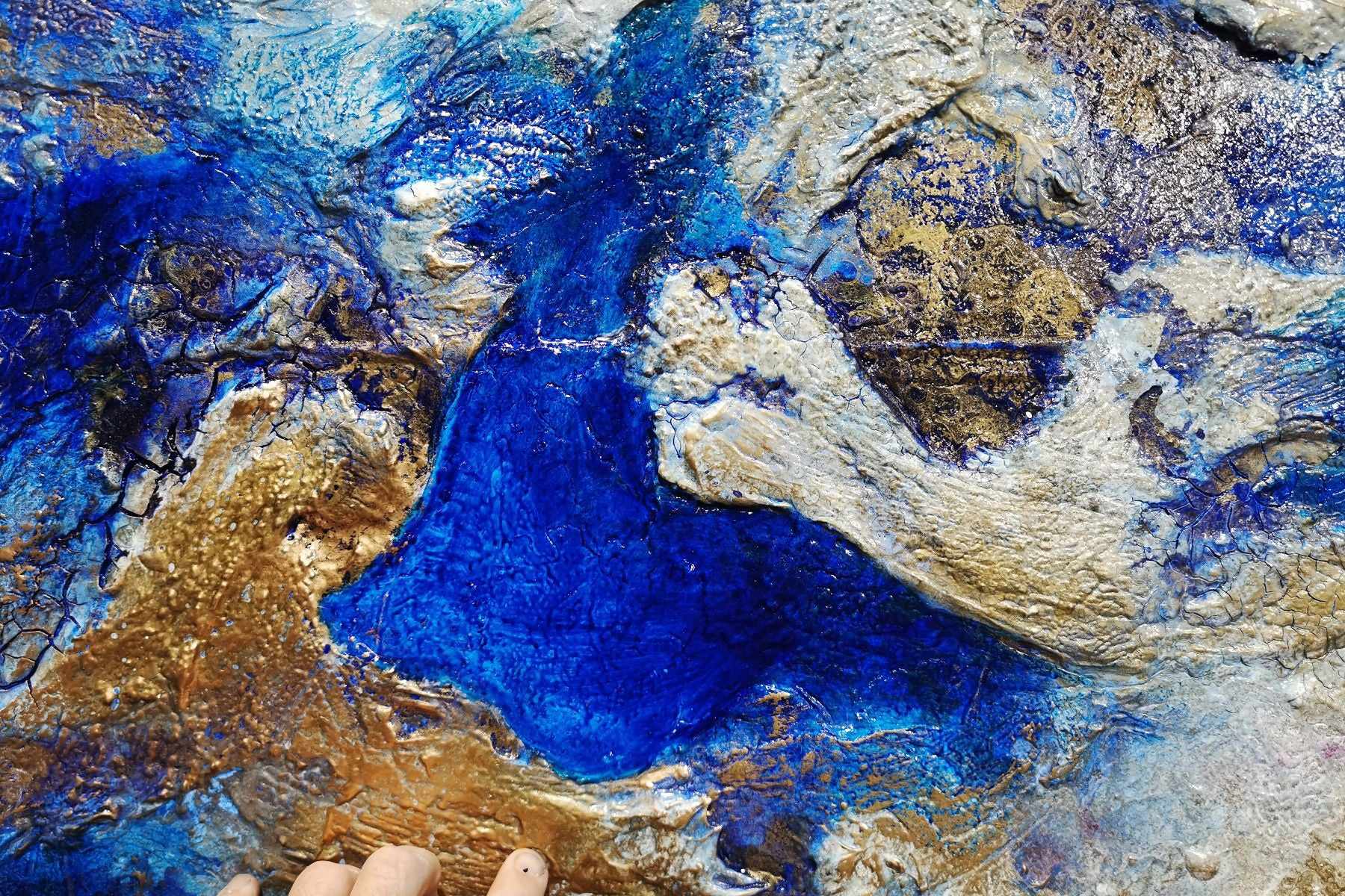Sapphire Spritz 180cm x 100cm Blue White Textured Abstract Painting (SOLD)