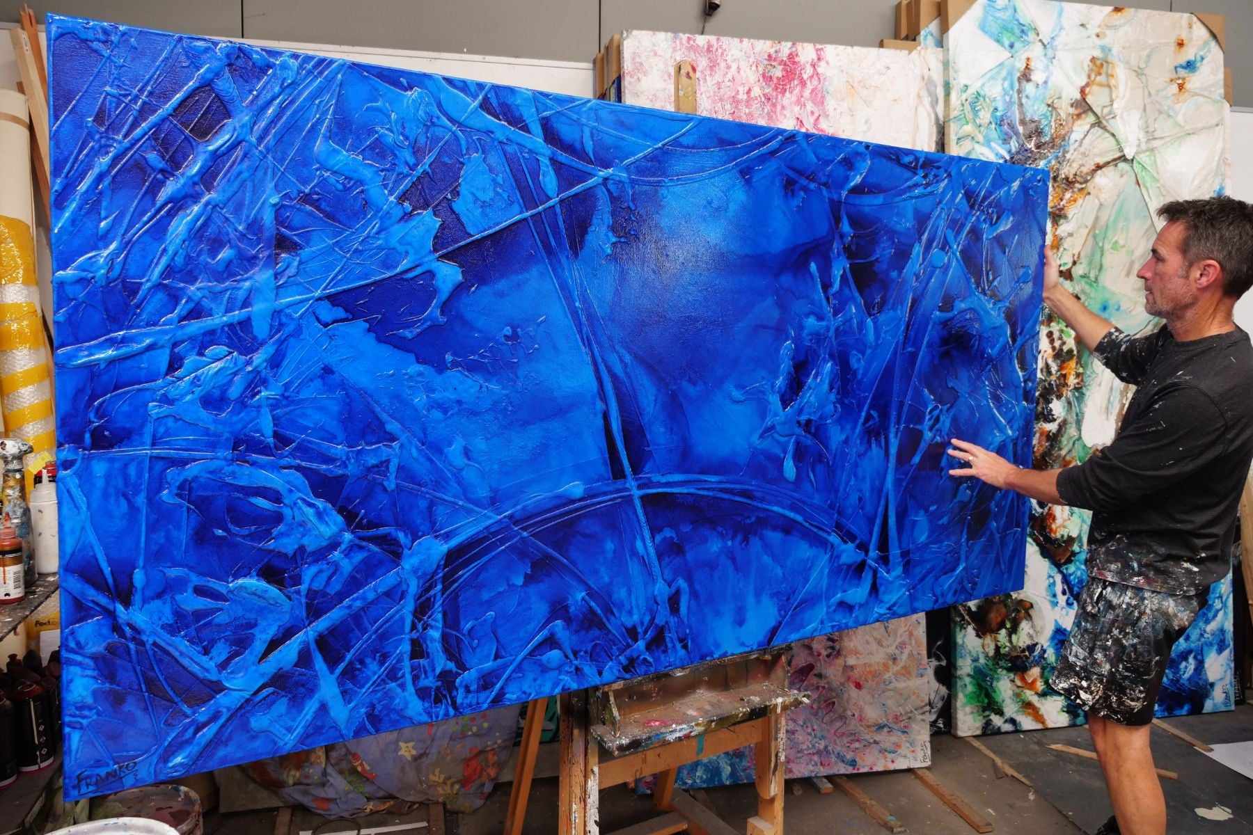 Sapphire Sugar 240cm x 120cm Blue Ink Textured Abstract Painting (SOLD)-Abstract-[Franko_Artist]-[The_Block]-[Dream_Homes]-[ideas]- [Grand_Designs]-Franklin Art Studio