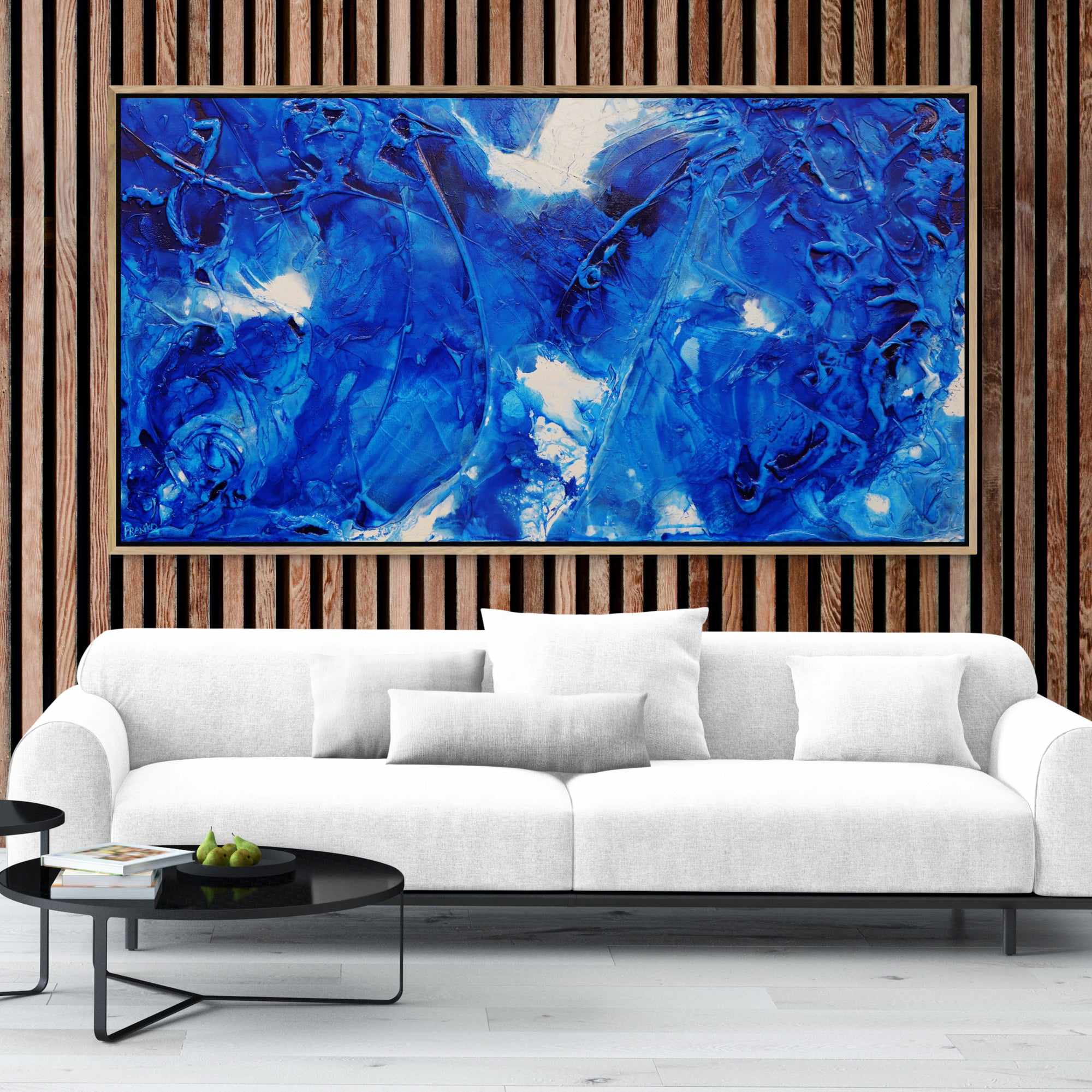 Sapphire Wash 190cm x 100cm Blue Ink Textured Abstract Painting (SOLD)-Abstract-[Franko_Artist]-[The_Block]-[Dream_Homes]-[ideas]- [Grand_Designs]-Franklin Art Studio