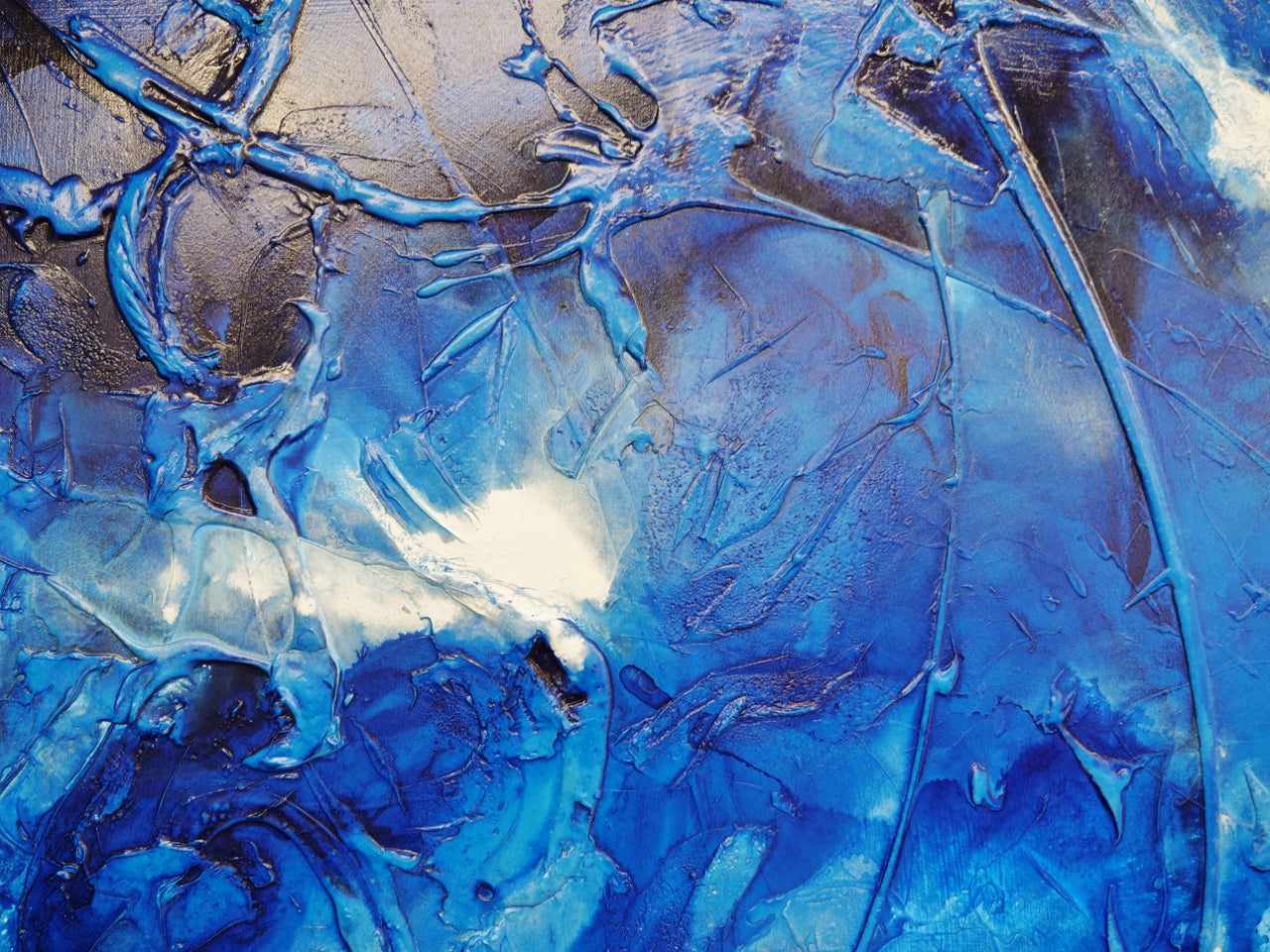 Sapphire Wash 190cm x 100cm Blue Ink Textured Abstract Painting (SOLD)