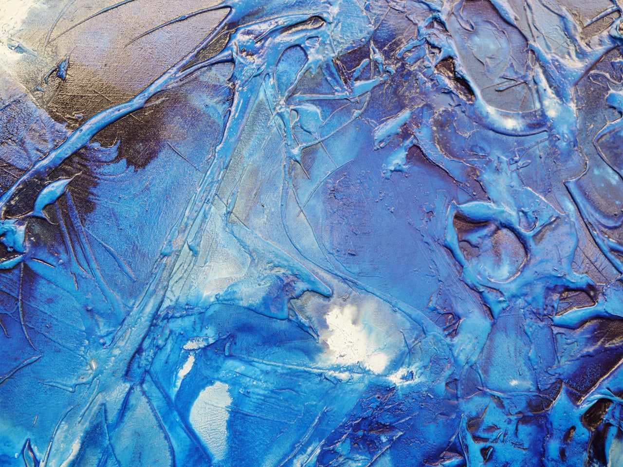 Sapphire Wash 190cm x 100cm Blue Ink Textured Abstract Painting (SOLD)