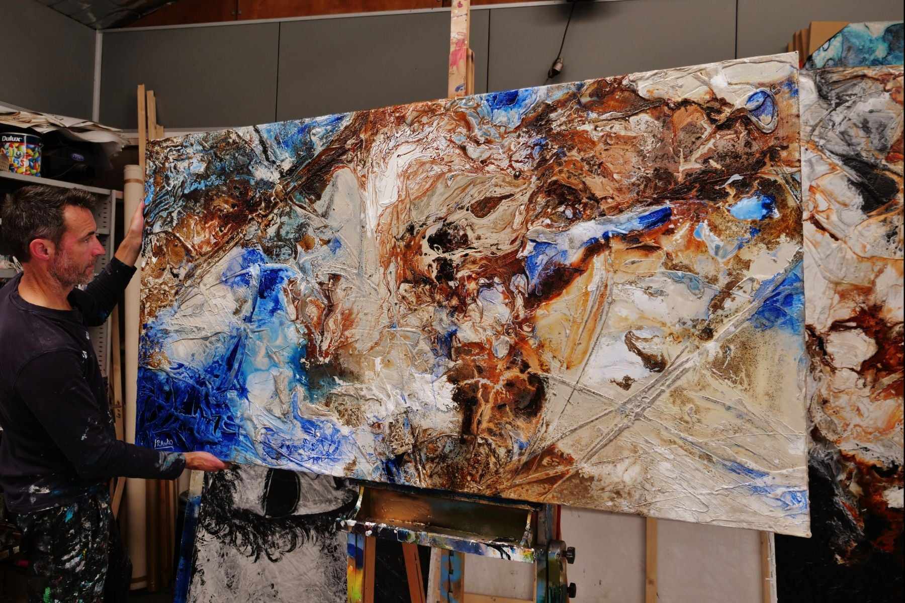Sapphired Rust 190cm x 100cm Cream Blue Textured Abstract Painting (SOLD)-Abstract-[Franko]-[Australian]-[Popular]-[Best Selling]-Franklin Art Studio