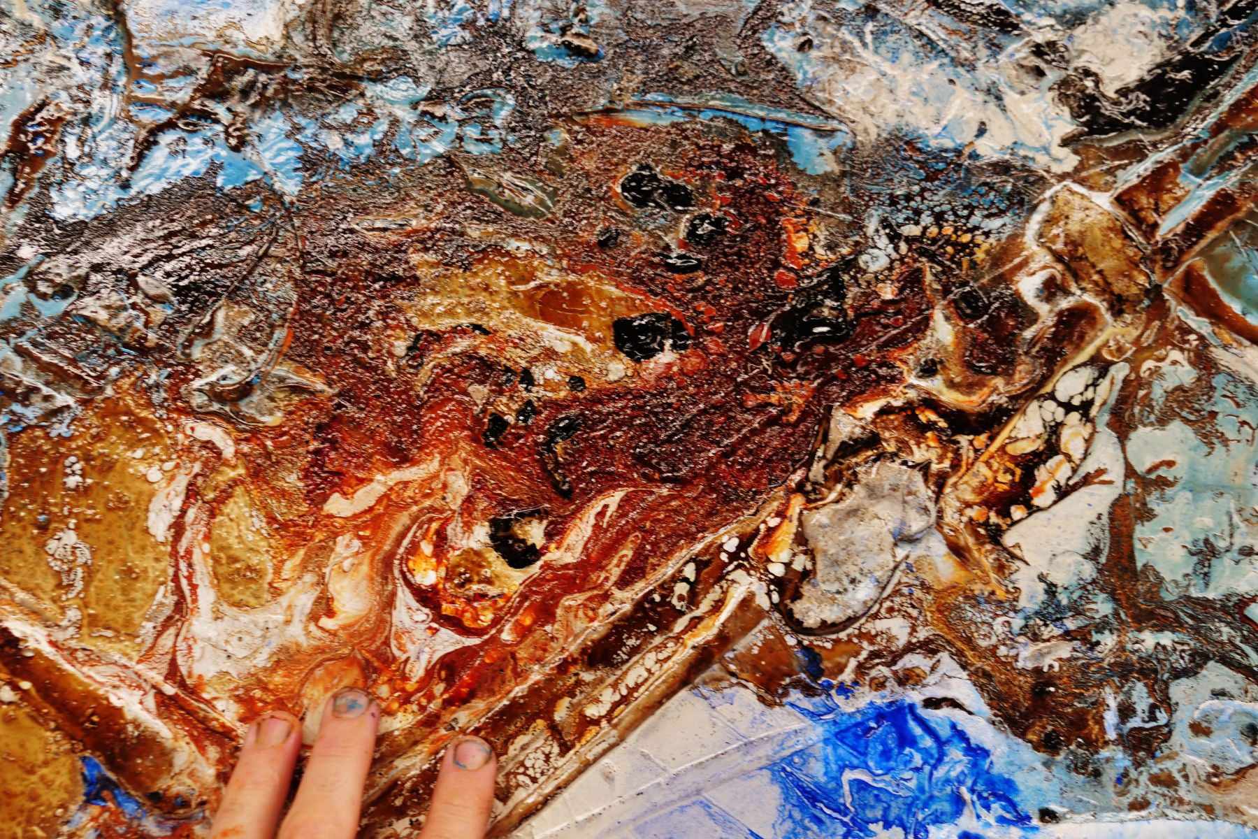 Sapphired Rust 190cm x 100cm Cream Blue Textured Abstract Painting (SOLD)