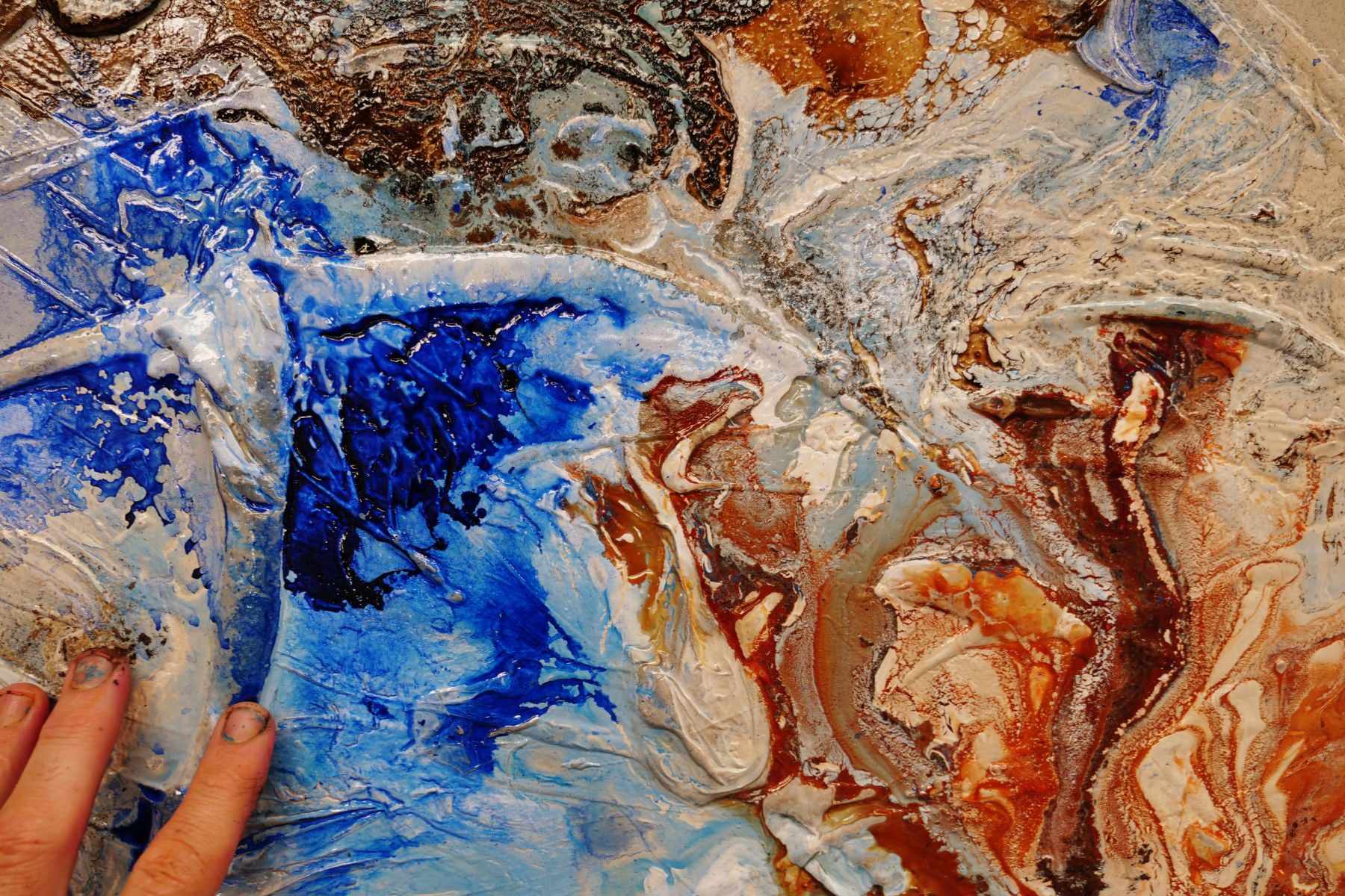 Sapphired Rust 190cm x 100cm Cream Blue Textured Abstract Painting (SOLD)-Abstract-[Franko]-[Artist]-[Australia]-[Painting]-Franklin Art Studio