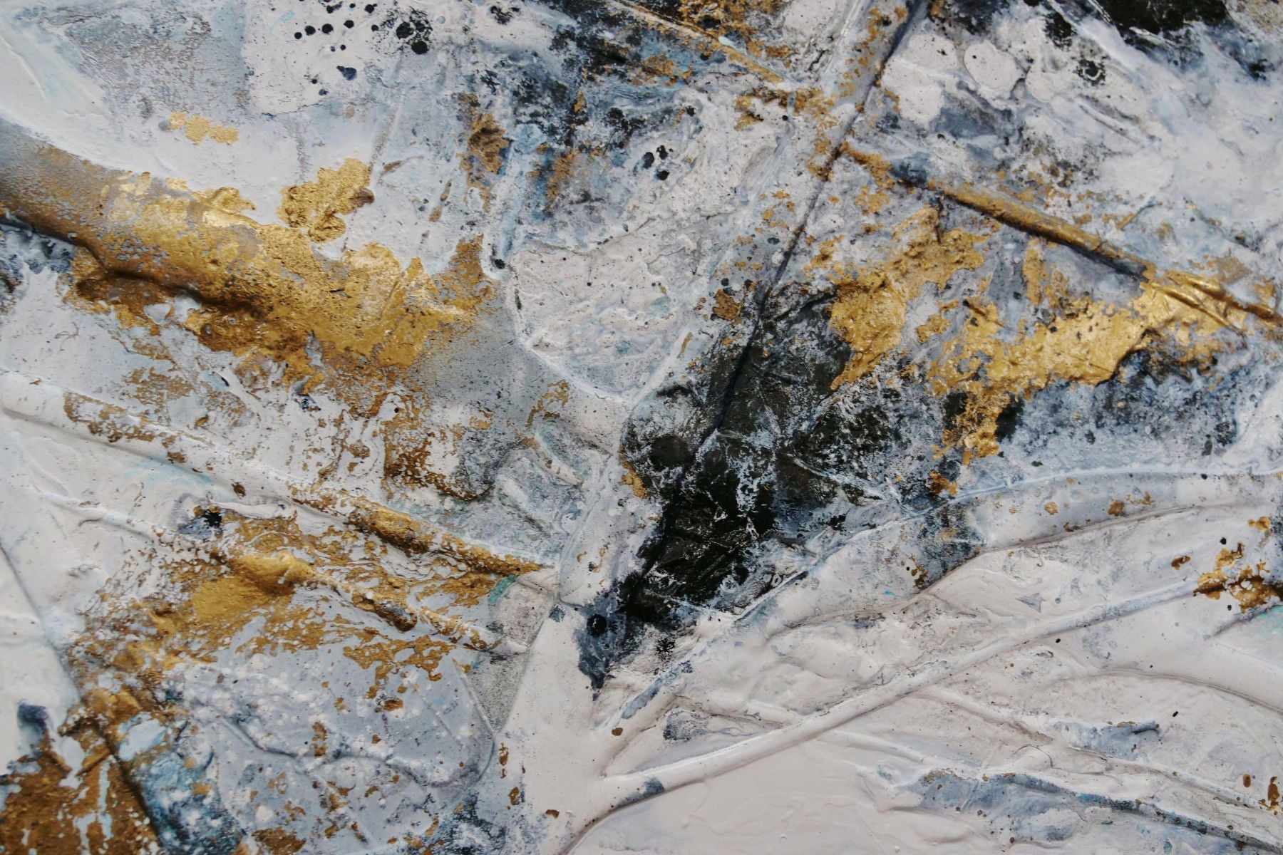 Satin Pepper 240cm x 100cm White Black Gold Textured Abstract Painting  (SOLD)