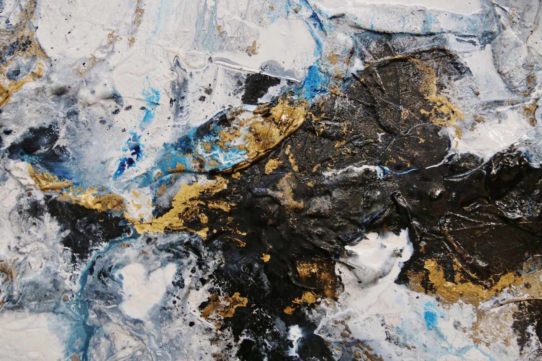 Satin Pepper 240cm x 100cm White Black Gold Textured Abstract Painting  (SOLD)