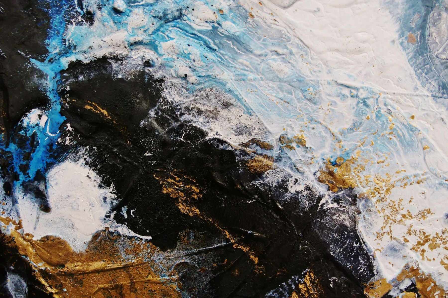 Satin Pepper 240cm x 100cm White Black Gold Textured Abstract Painting (SOLD)-Abstract-[Franko]-[Artist]-[Australia]-[Painting]-Franklin Art Studio