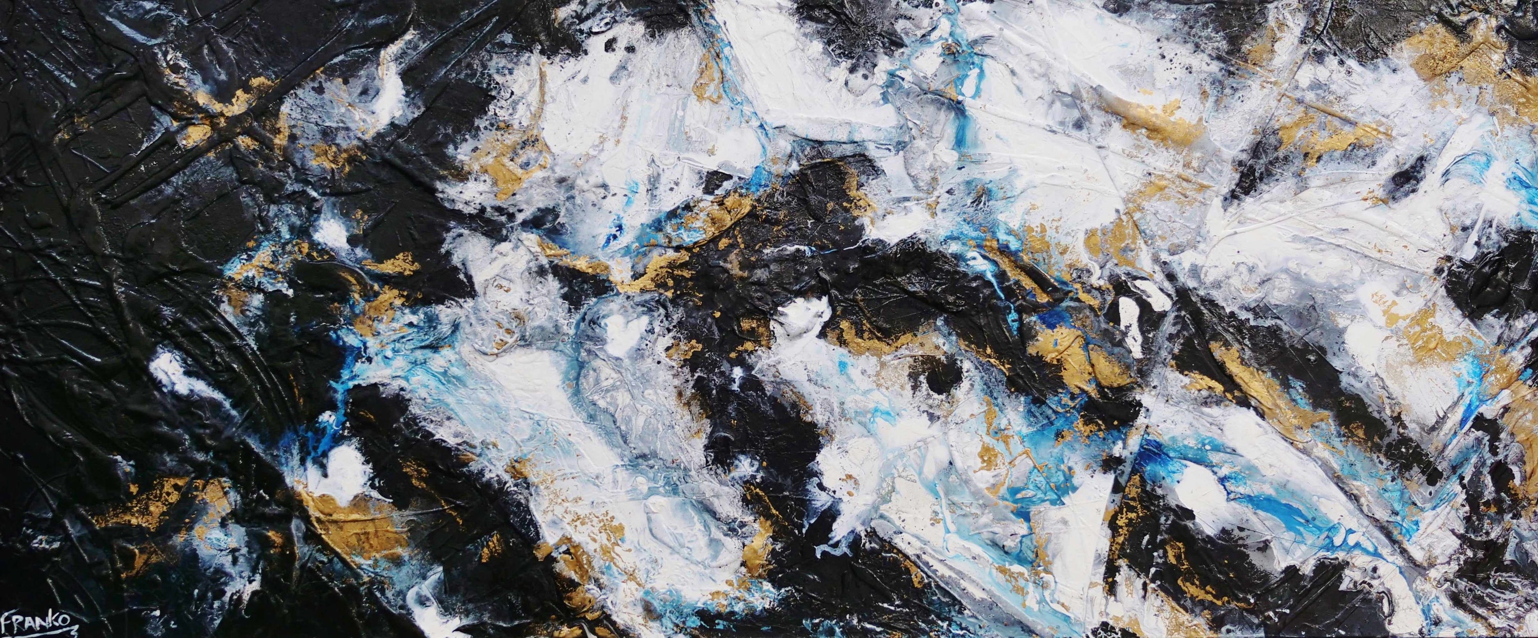 Satin Pepper 240cm x 100cm White Black Gold Textured Abstract Painting (SOLD)-Abstract-[Franko_Artist]-[Australian_artist]-[Gold_Coast]-[Brisbane]-[modern]-[contemporary]-[original]-[Large_artwork]-Franklin Art Studio