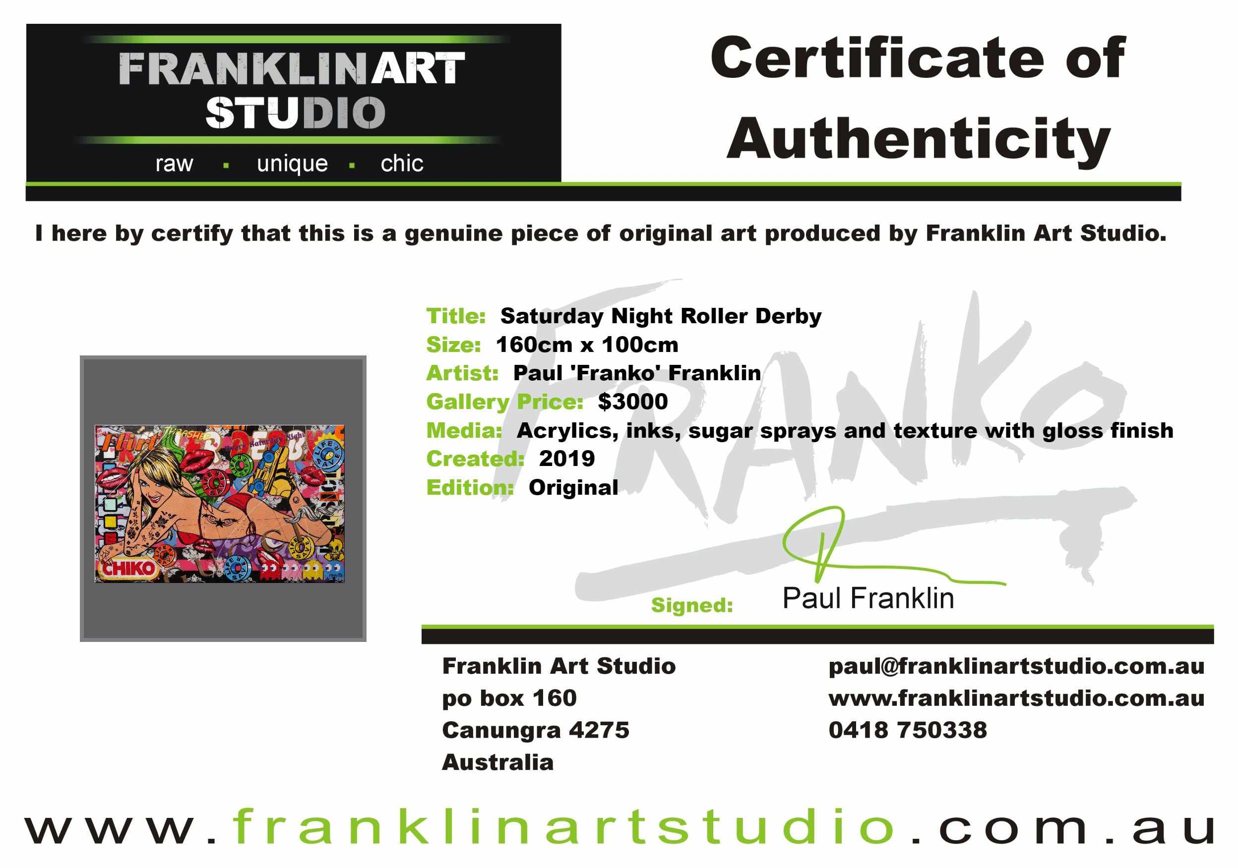 Saturday Night Roller Derby 160cm x 100cm Roller Derby Textured Urban Pop Art Painting (SOLD)-urban pop-[Franko_Artist]-[The_Block]-[Dream_Homes]-[ideas]-[Grand_Designs]-[Art_Lover]-Franklin Art Studio